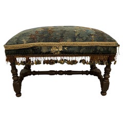 18th Century Stool Covered with Tapestry and Fringe