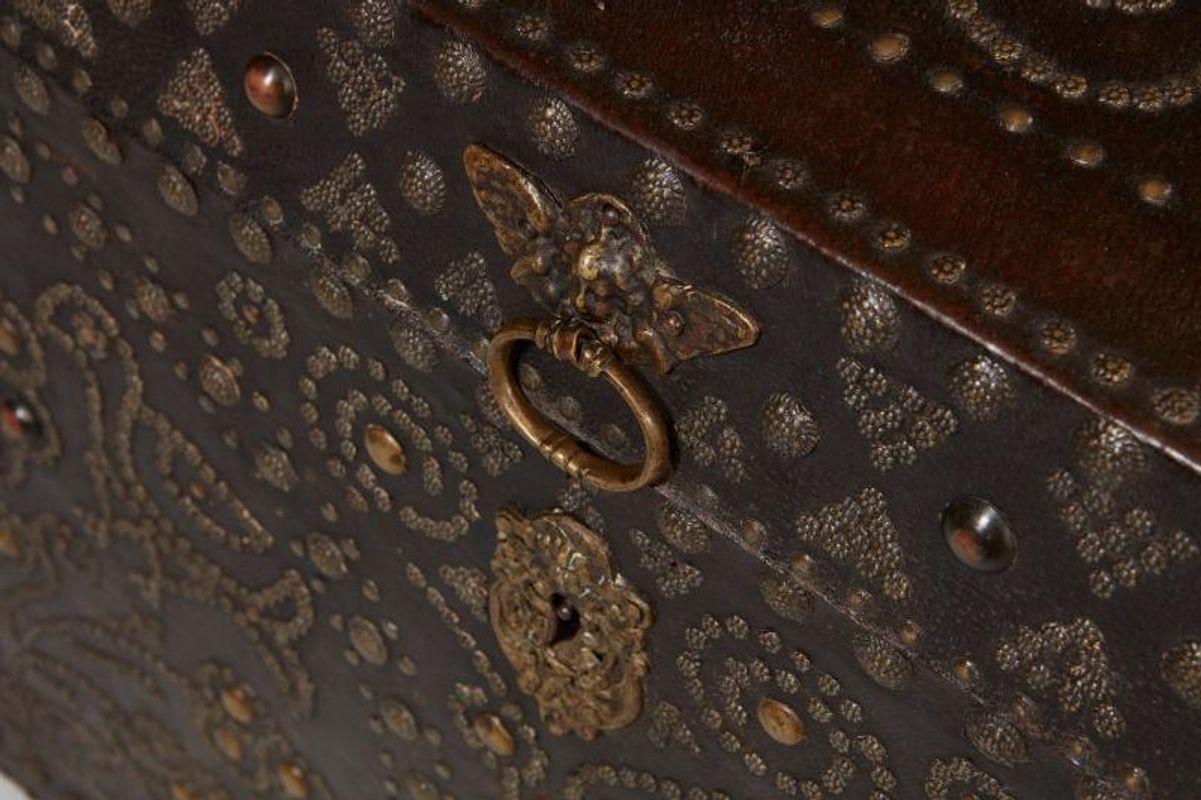 Hammered 18th Century Studded Leather Travel Trunk