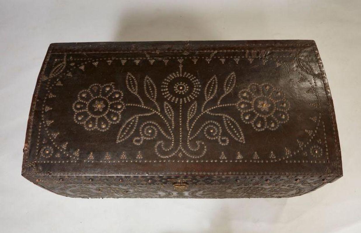 Brass 18th Century Studded Leather Travel Trunk