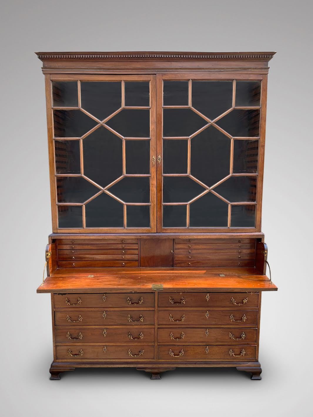 European 18th Century Stunning Mahogany Secretaire Bookcase