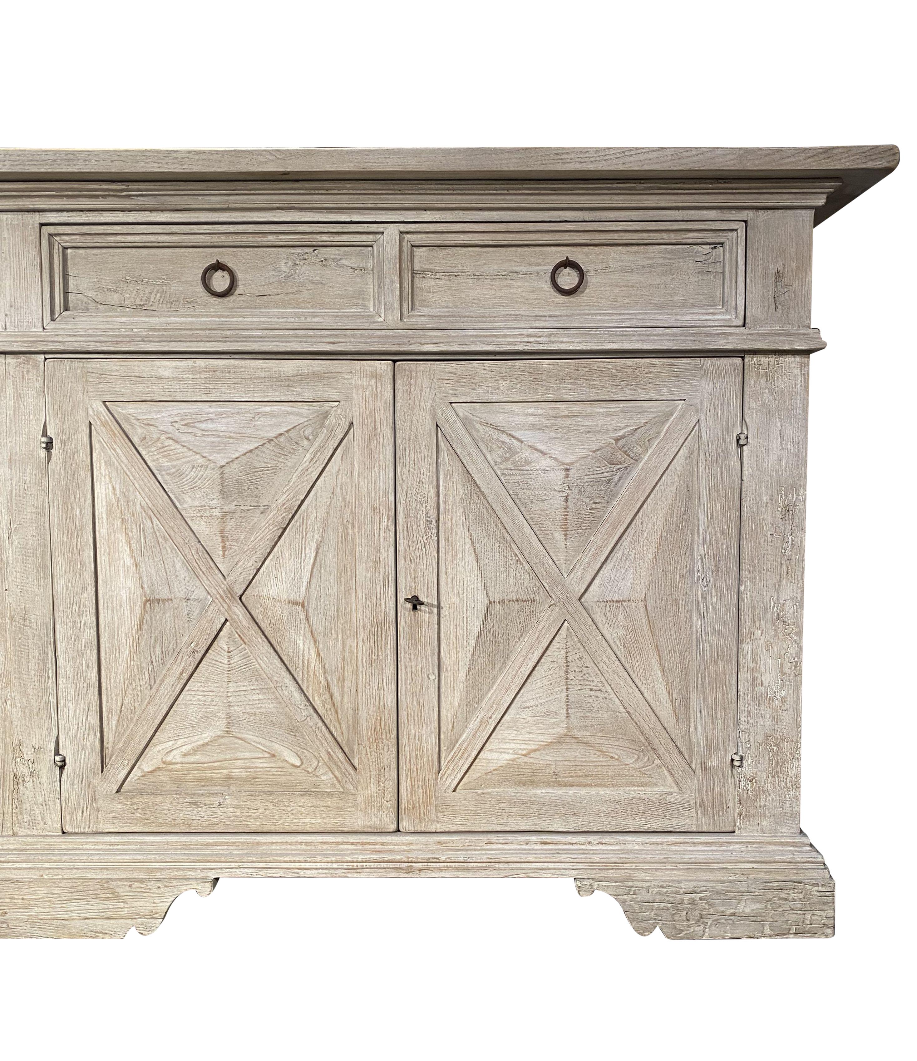 Baroque 18th C Style Tuscan Italian Old Chestnut Credenza with Dolomiti brushed finish For Sale