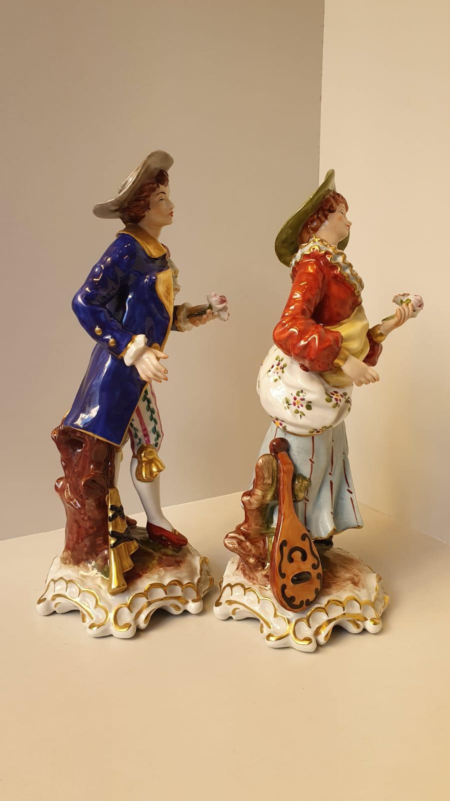 Hand-Painted 18th Century Style Capo Di Monte Porcelain Figure 