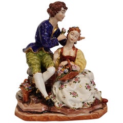 18th Century style Capo Di Monte  Porcelain Figures "Woman with basket and man"