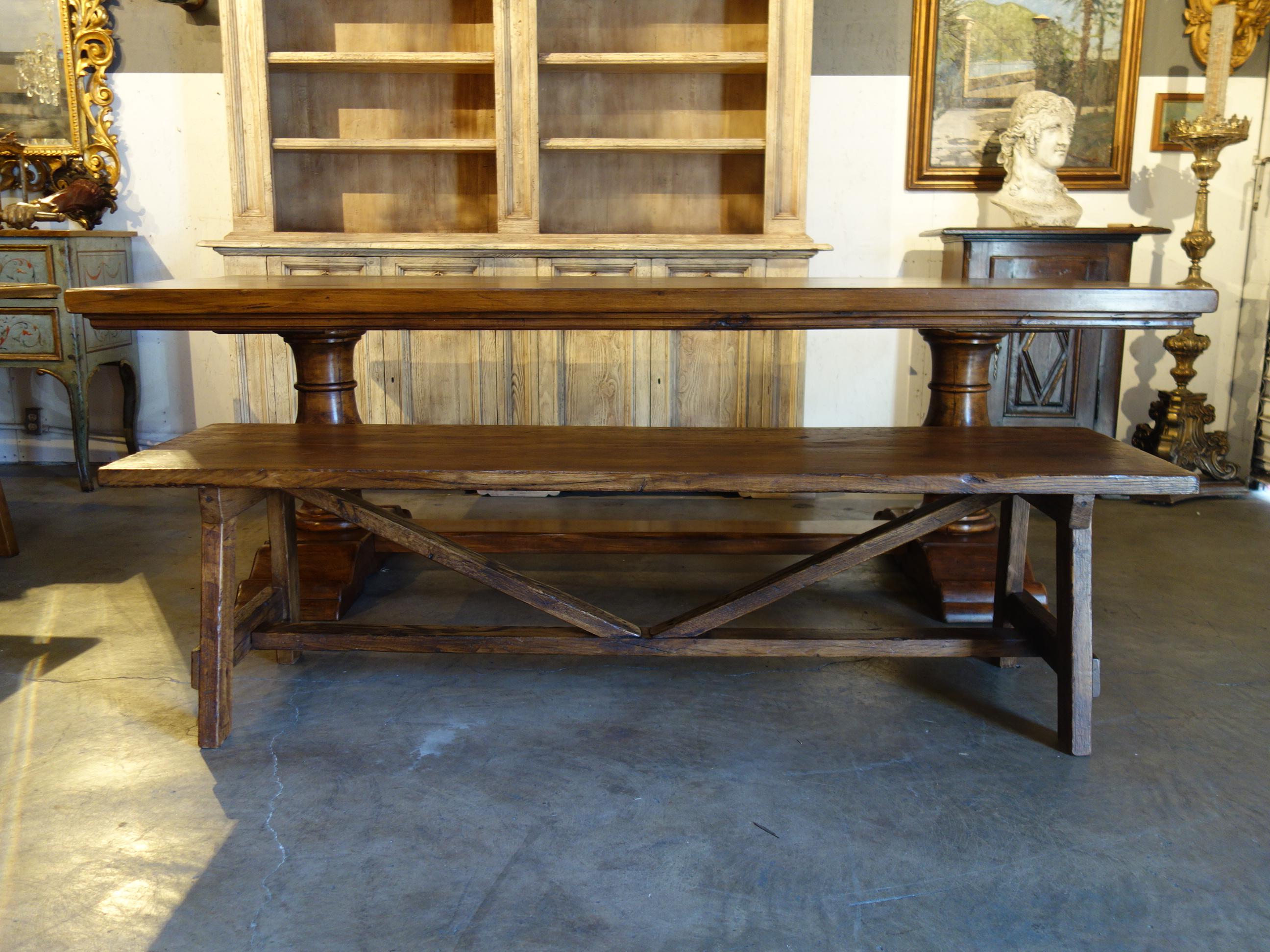 18th C Style Italian CAPRETTA Solid Old Oak Bench with finish options For Sale 1