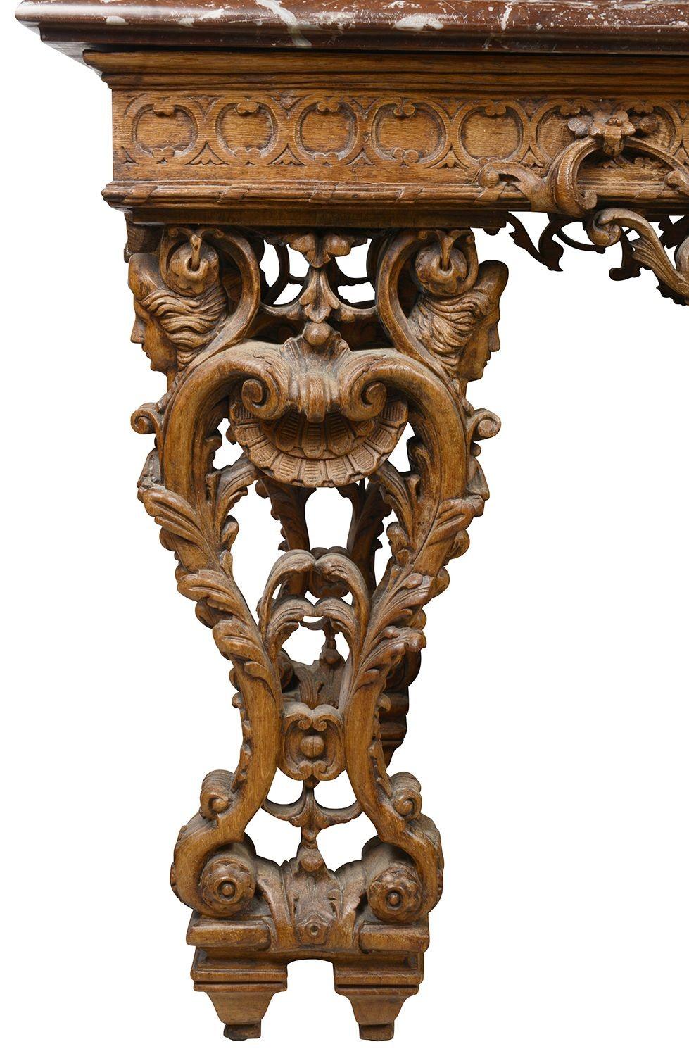 French 18th Century style carved Oak centre / console table. For Sale