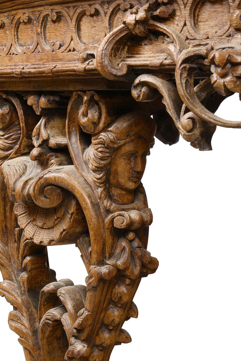 Hand-Carved 18th Century style carved Oak centre / console table. For Sale