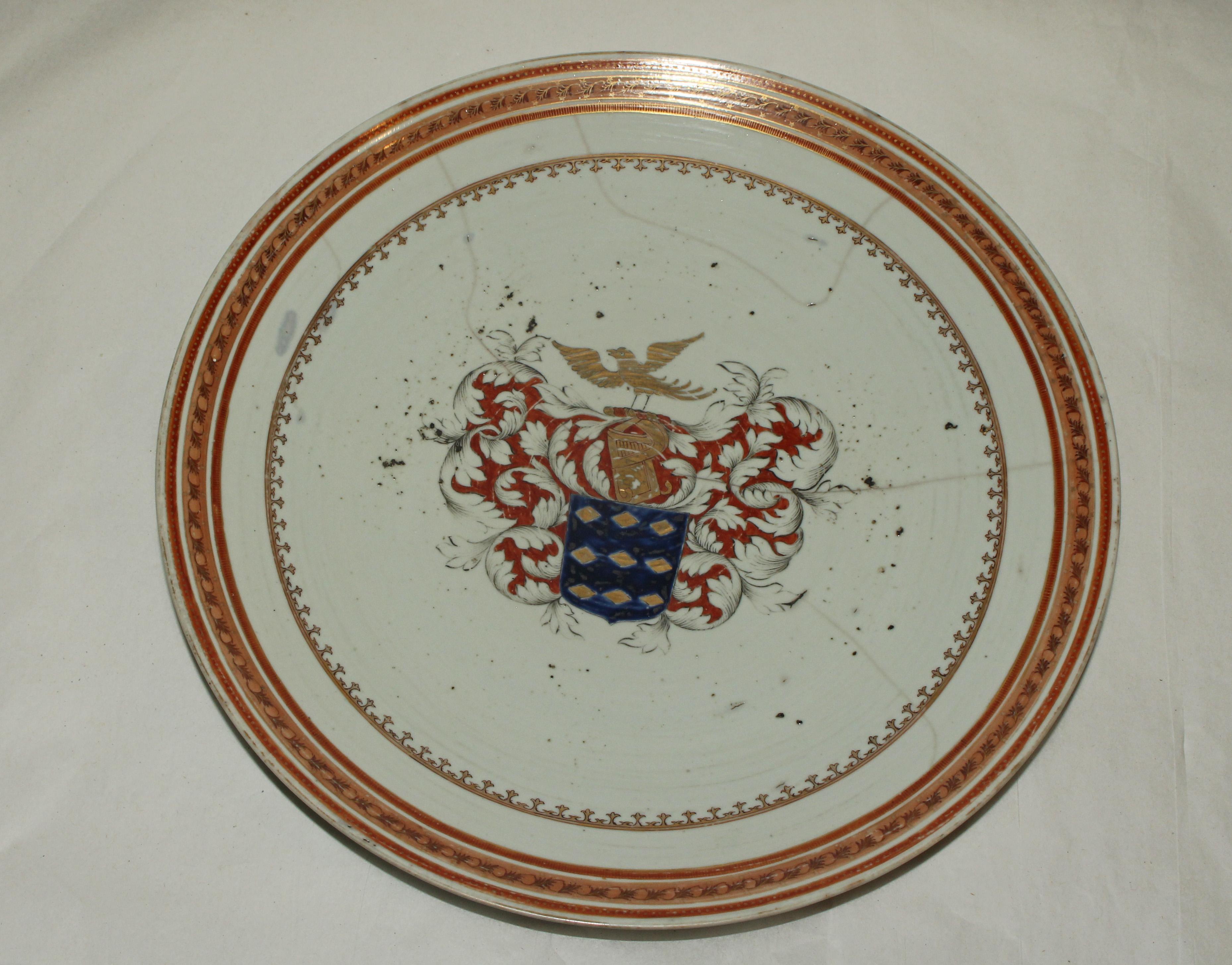 18th Century Style Chinese Export Armorial Chop Plate In Good Condition For Sale In Chapel Hill, NC