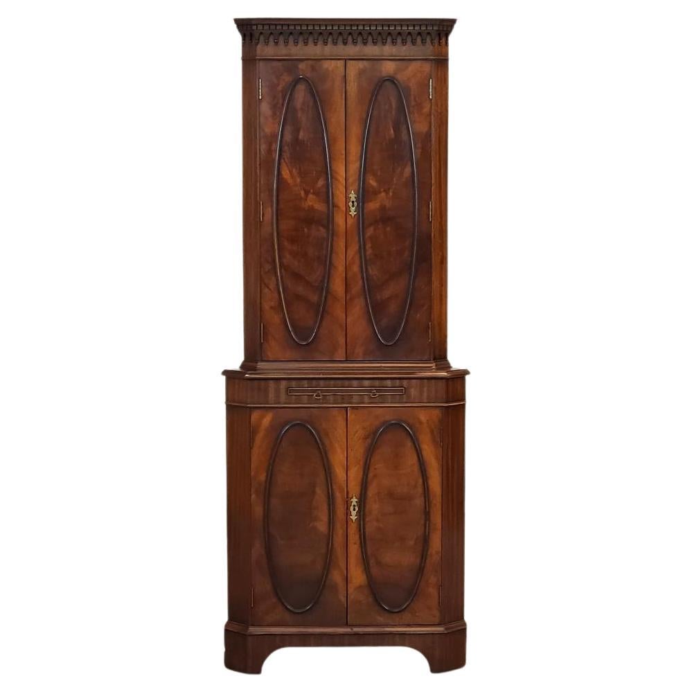18th Century Style Corner Cabinet, English, Mahogany Wood Doors