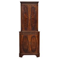 18th Century Style Corner Cabinet, English, Mahogany Wood Doors