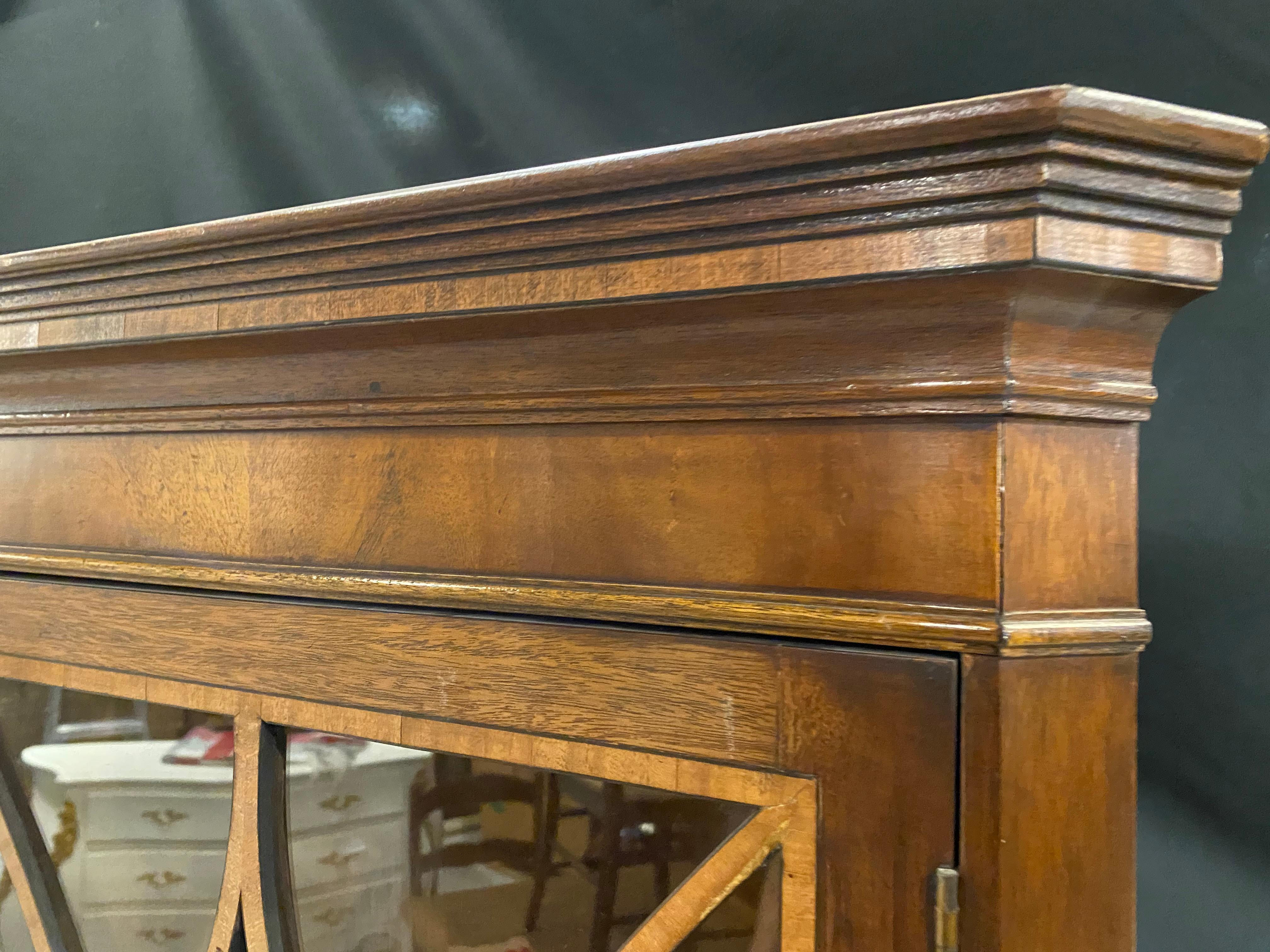 English 18th Century Style Corner Cabinet, Mahogany with Satinwood and Figured Mahogany