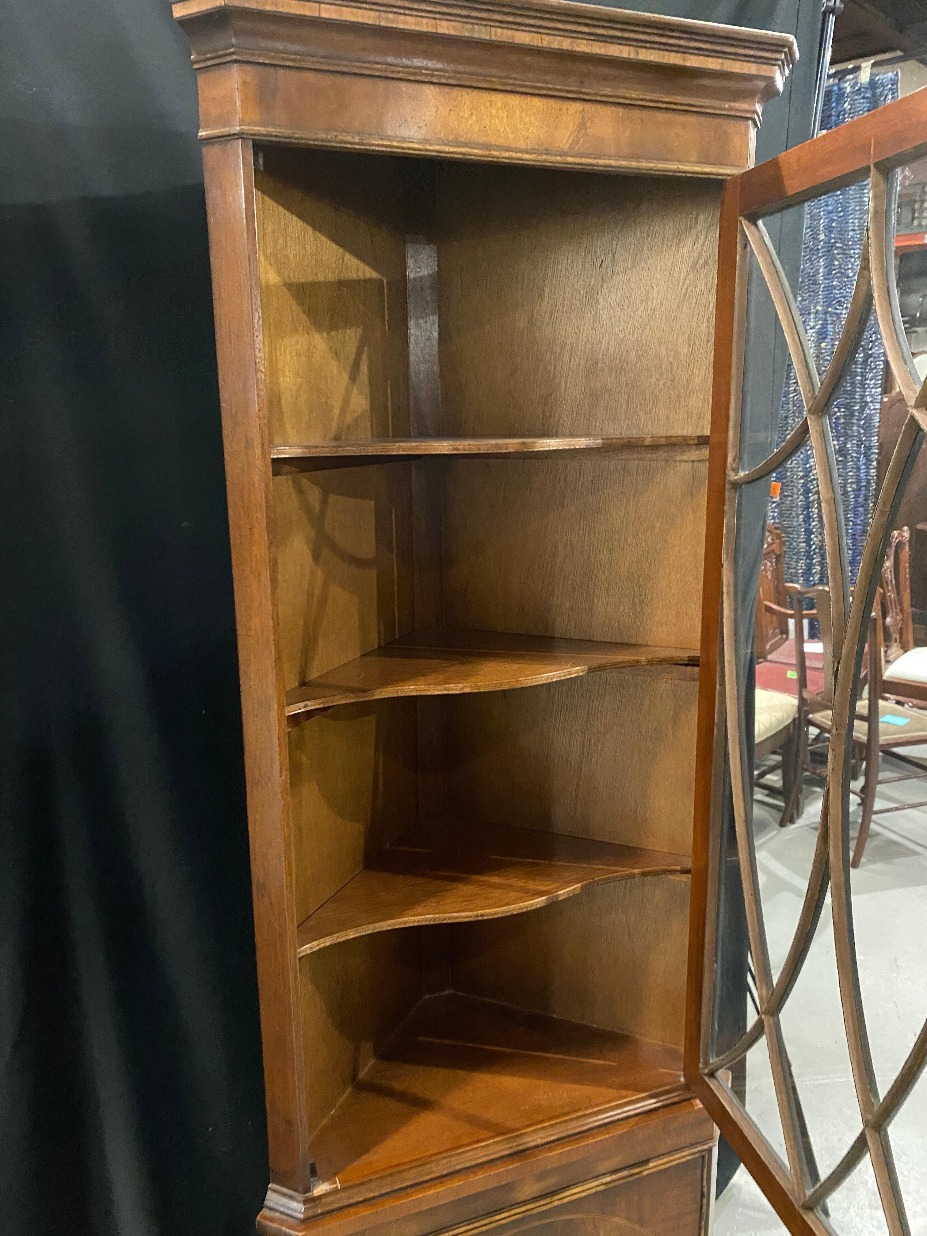 18th Century Style Corner Cabinet, Mahogany with Satinwood and Figured Mahogany 1