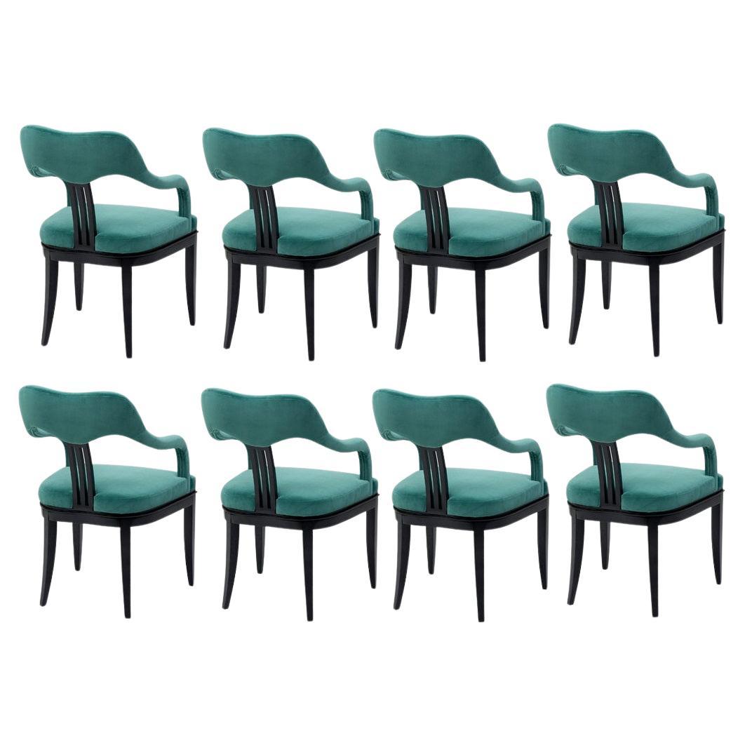 18th Century Style Dining Chairs In Premium Cotton Velvet For Sale