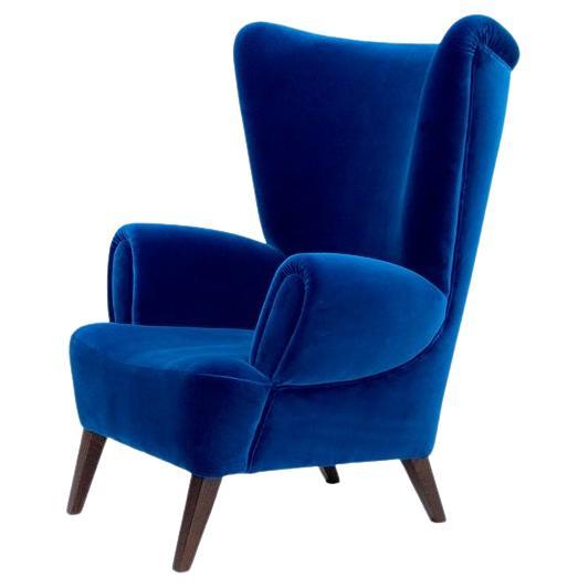 Englischer Stuhl im Stil des 18. Jahrhunderts aus reichblauem Samt im Angebot