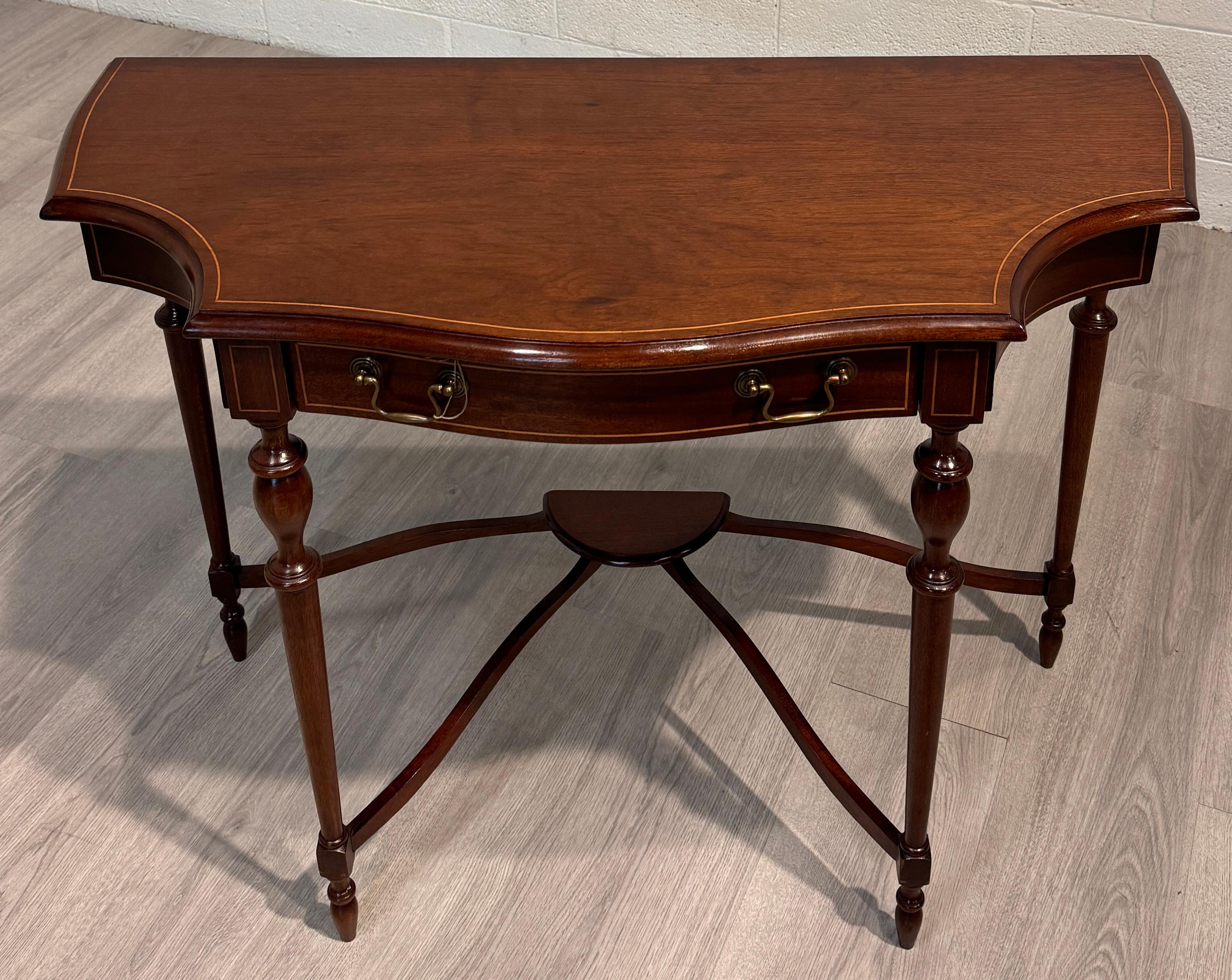 18th Century Style English Console Table in Adams Style 
Experience the grace and sophistication of 18th-century England with our exquisite Adams style console, featuring a beautifully curved top. Handcrafted with meticulous attention to detail,