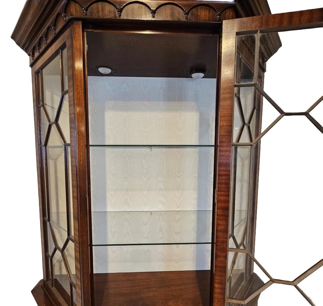 Hardwood 18th Century Style English Display Cabinet Three Side Display For Sale