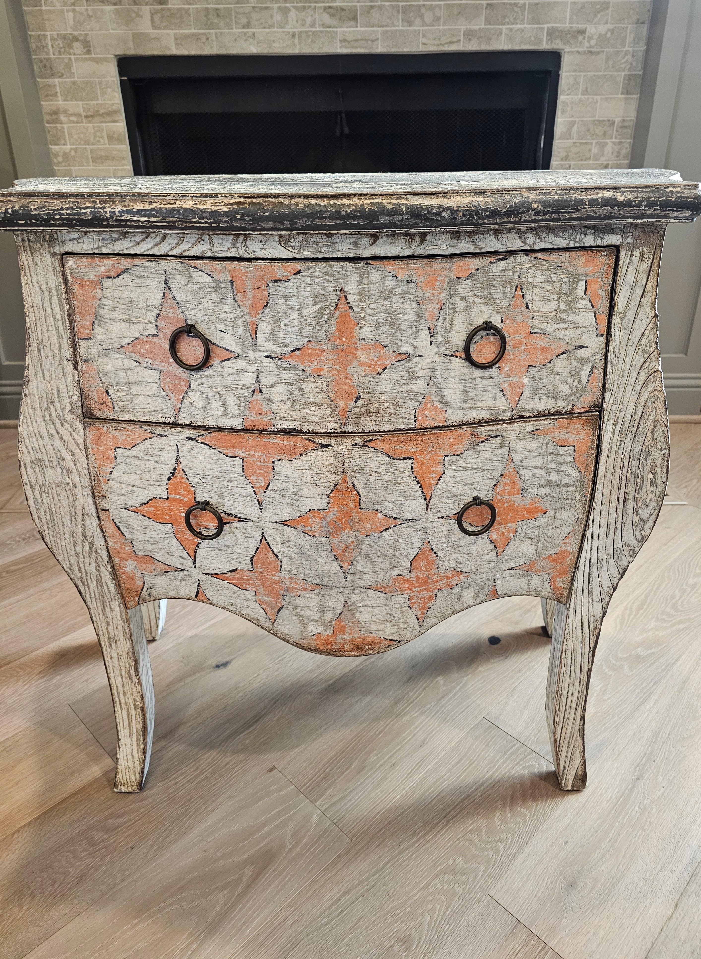 18th Century Style French Louis XV Bombe Cerused Oak Chest of Drawers Nightstand For Sale 7