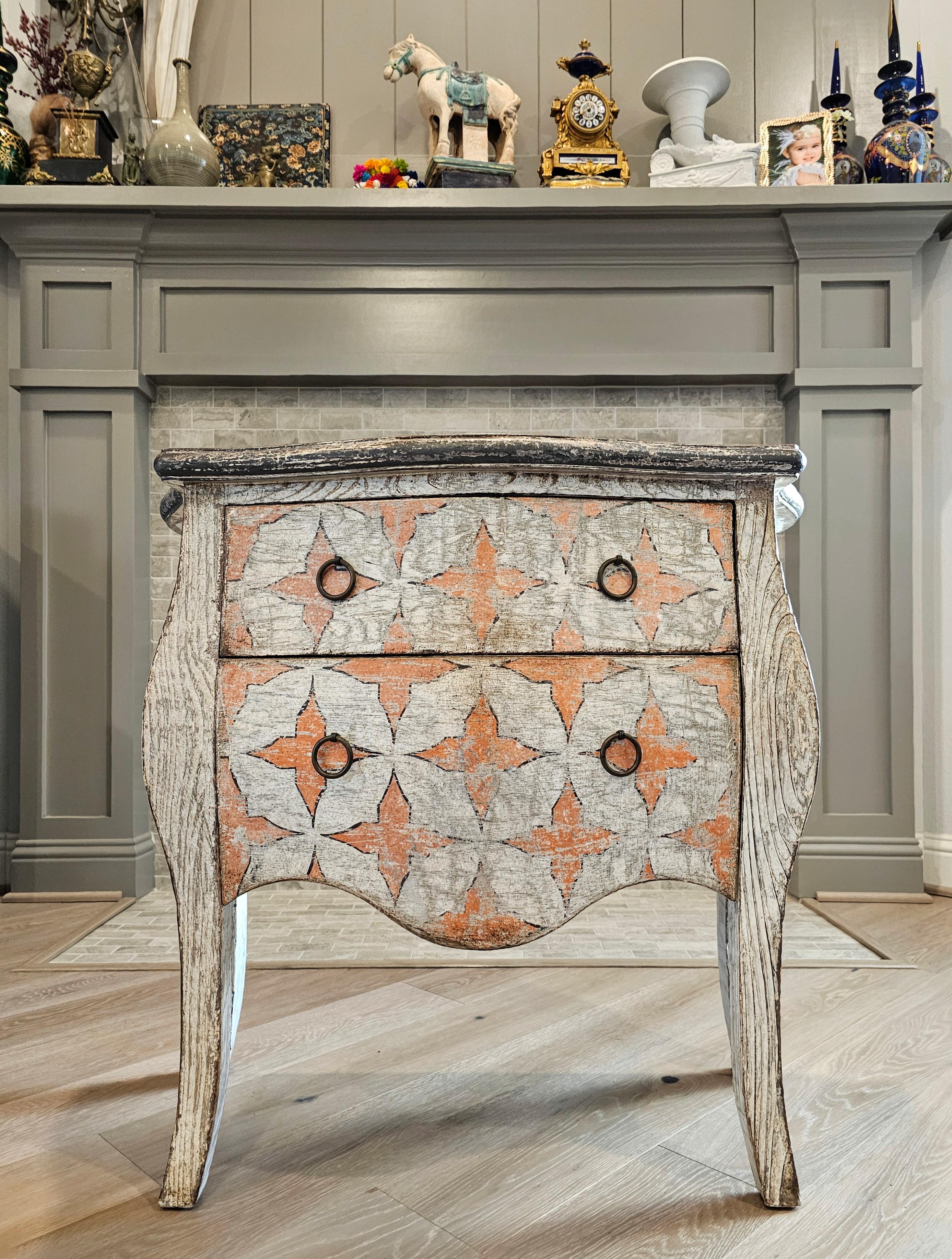 18th Century Style French Louis XV Bombe Cerused Oak Chest of Drawers Nightstand For Sale 13