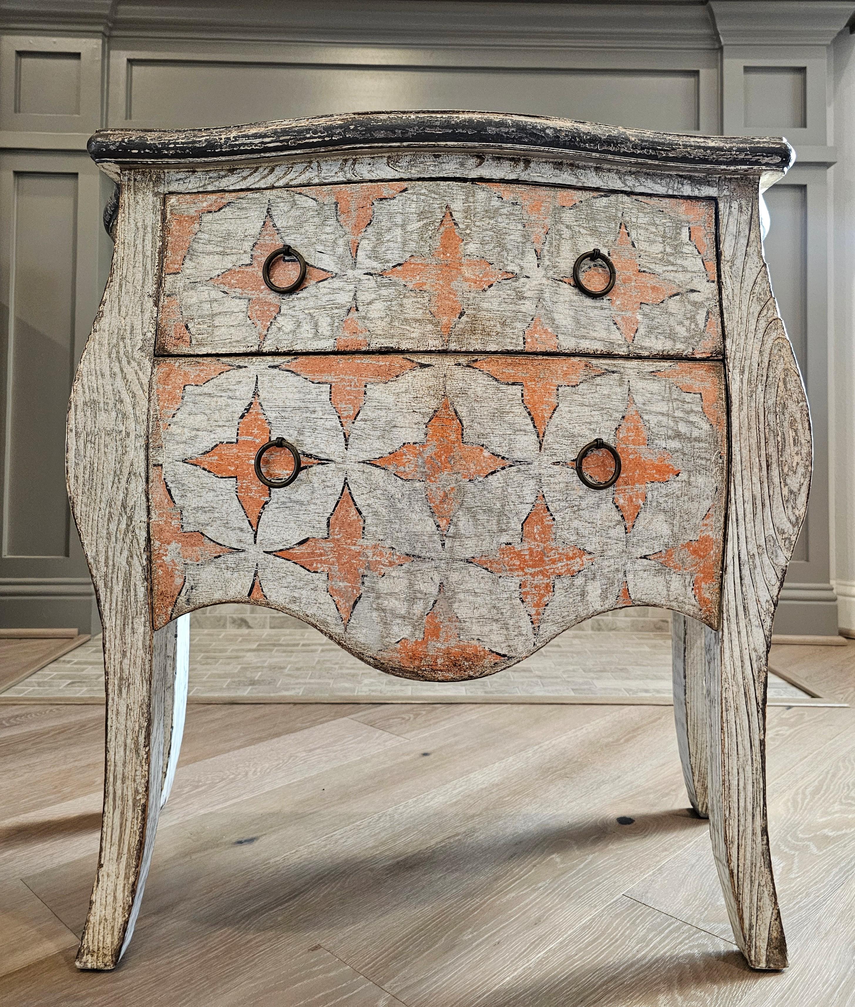 European 18th Century Style French Louis XV Bombe Cerused Oak Chest of Drawers Nightstand For Sale