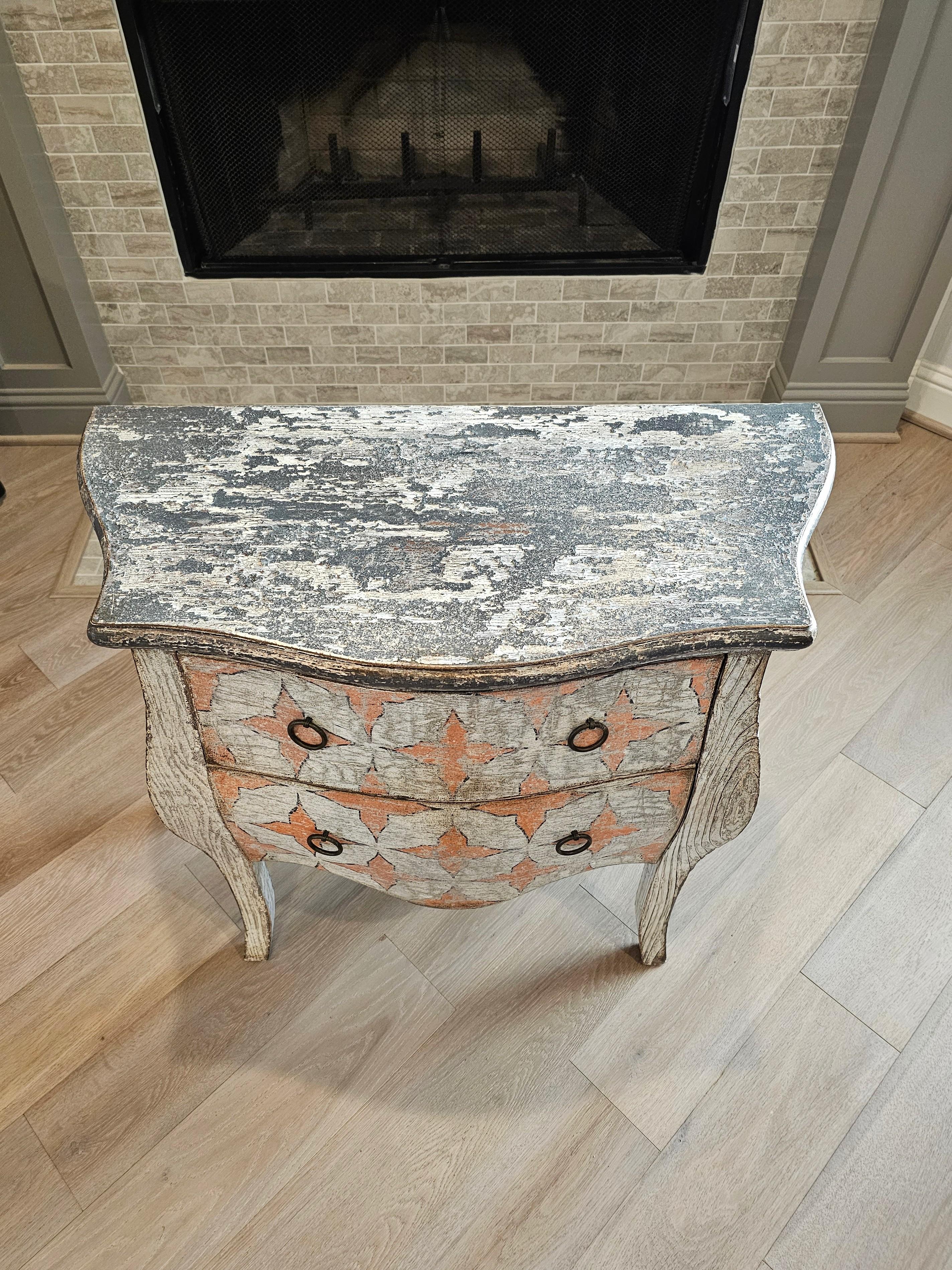 Painted 18th Century Style French Louis XV Bombe Cerused Oak Chest of Drawers Nightstand For Sale