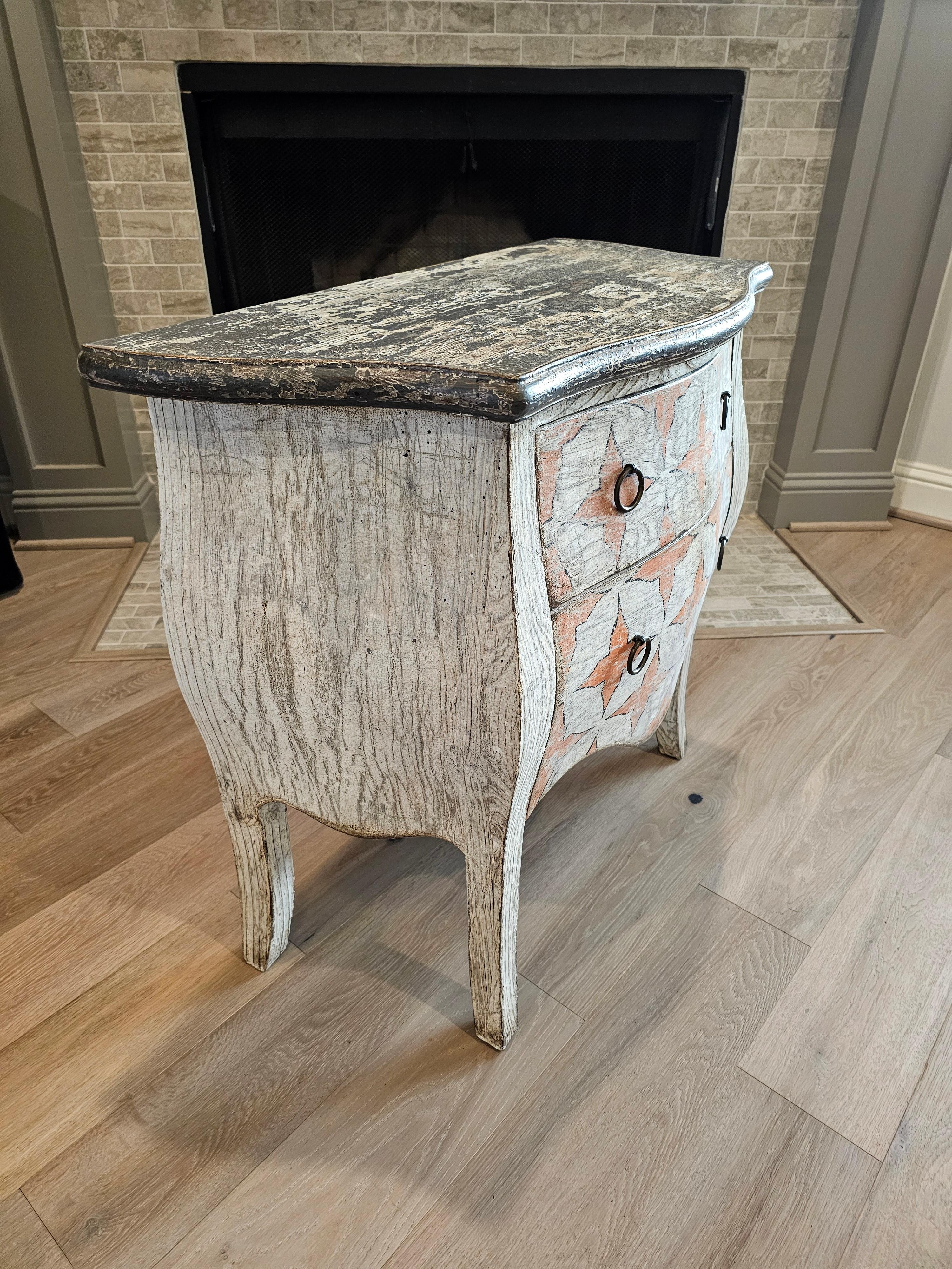 20th Century 18th Century Style French Louis XV Bombe Cerused Oak Chest of Drawers Nightstand For Sale