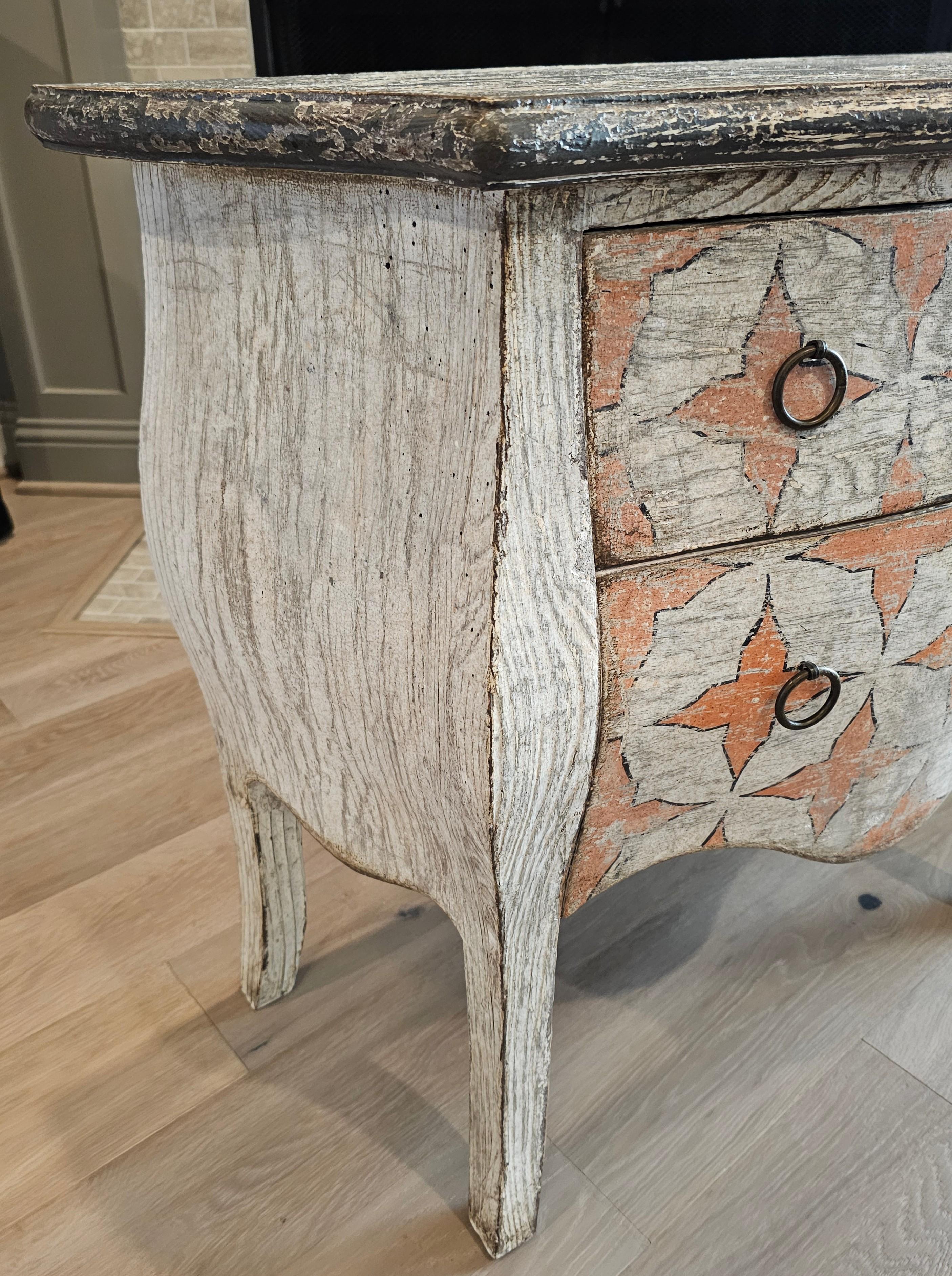 18th Century Style French Louis XV Bombe Cerused Oak Chest of Drawers Nightstand For Sale 1
