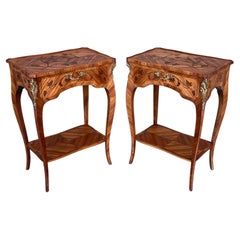 18th Century Style French Louis XV Marquetry Side Table or Nightstands, a Pair