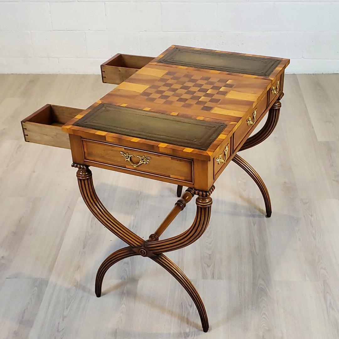 18th Century Style Games Table in Yew with Chess Board, Backgammon, Leather Top  For Sale 1