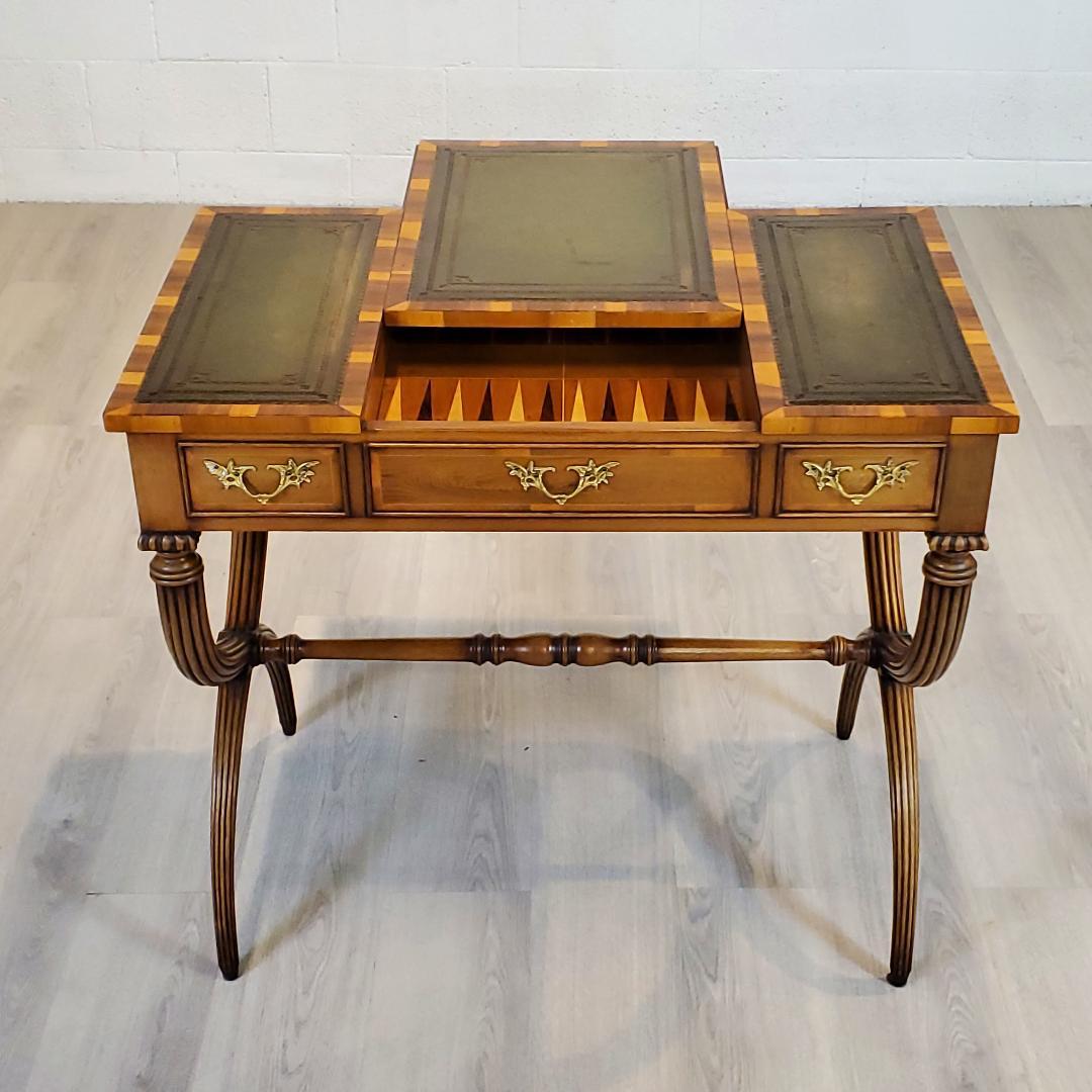 18th Century Style Games Table in Yew with Chess Board, Backgammon, Leather Top  For Sale 2