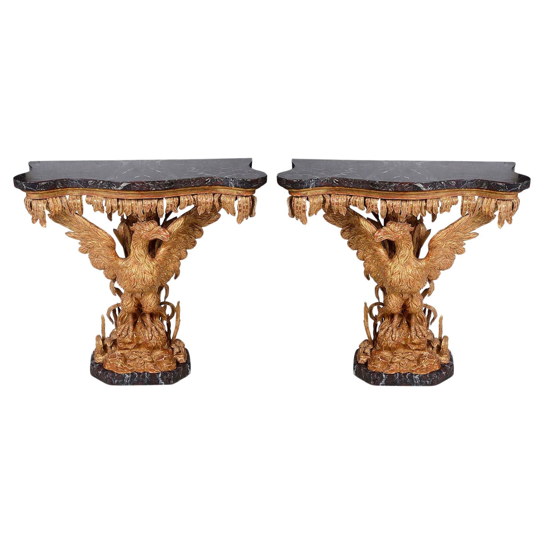 18th Century style gilt wood Eagle console tables For Sale
