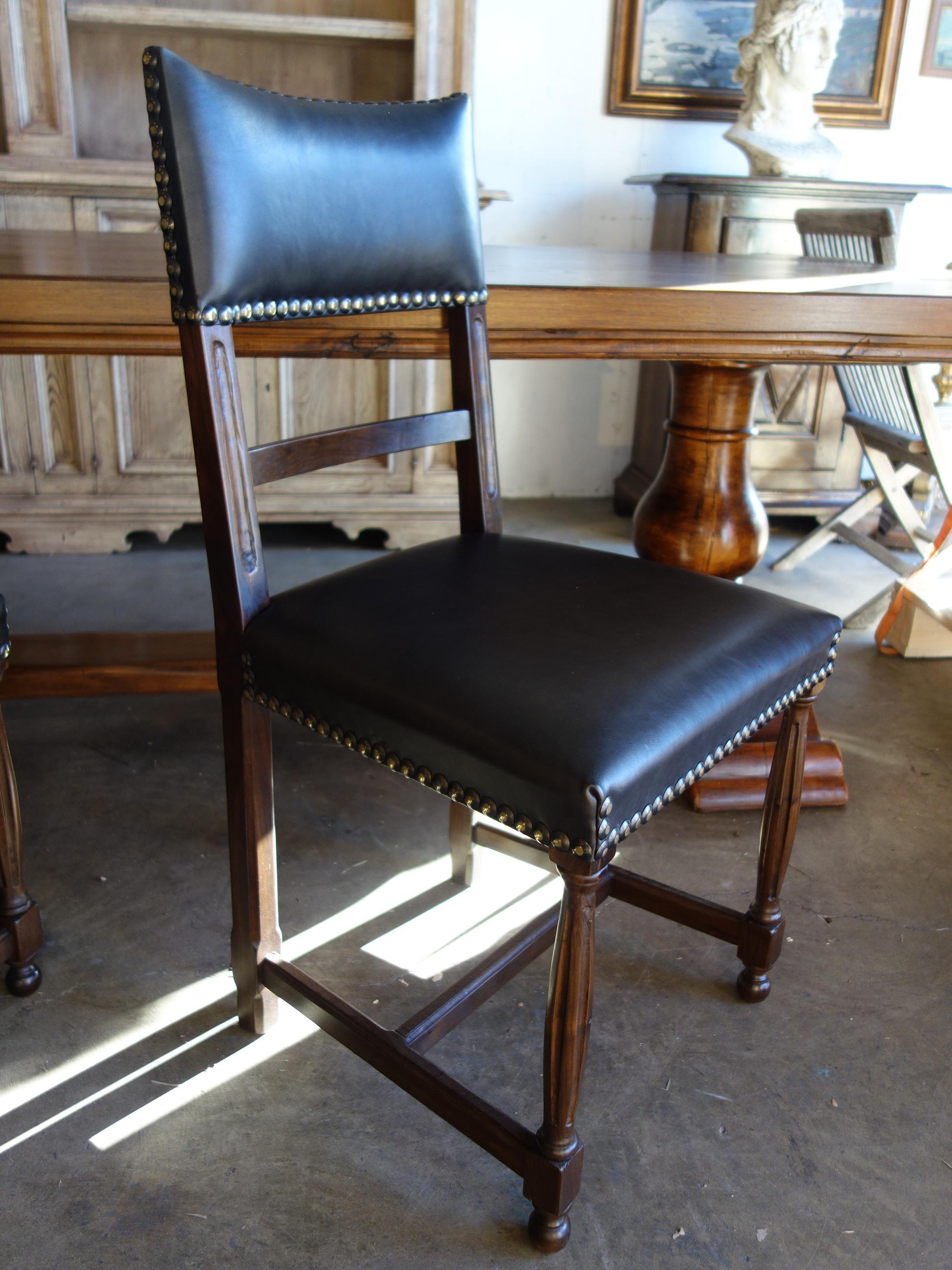 18th Century Style Italian BELLA Carved Solid Walnut Side Chair Leather to order For Sale 4