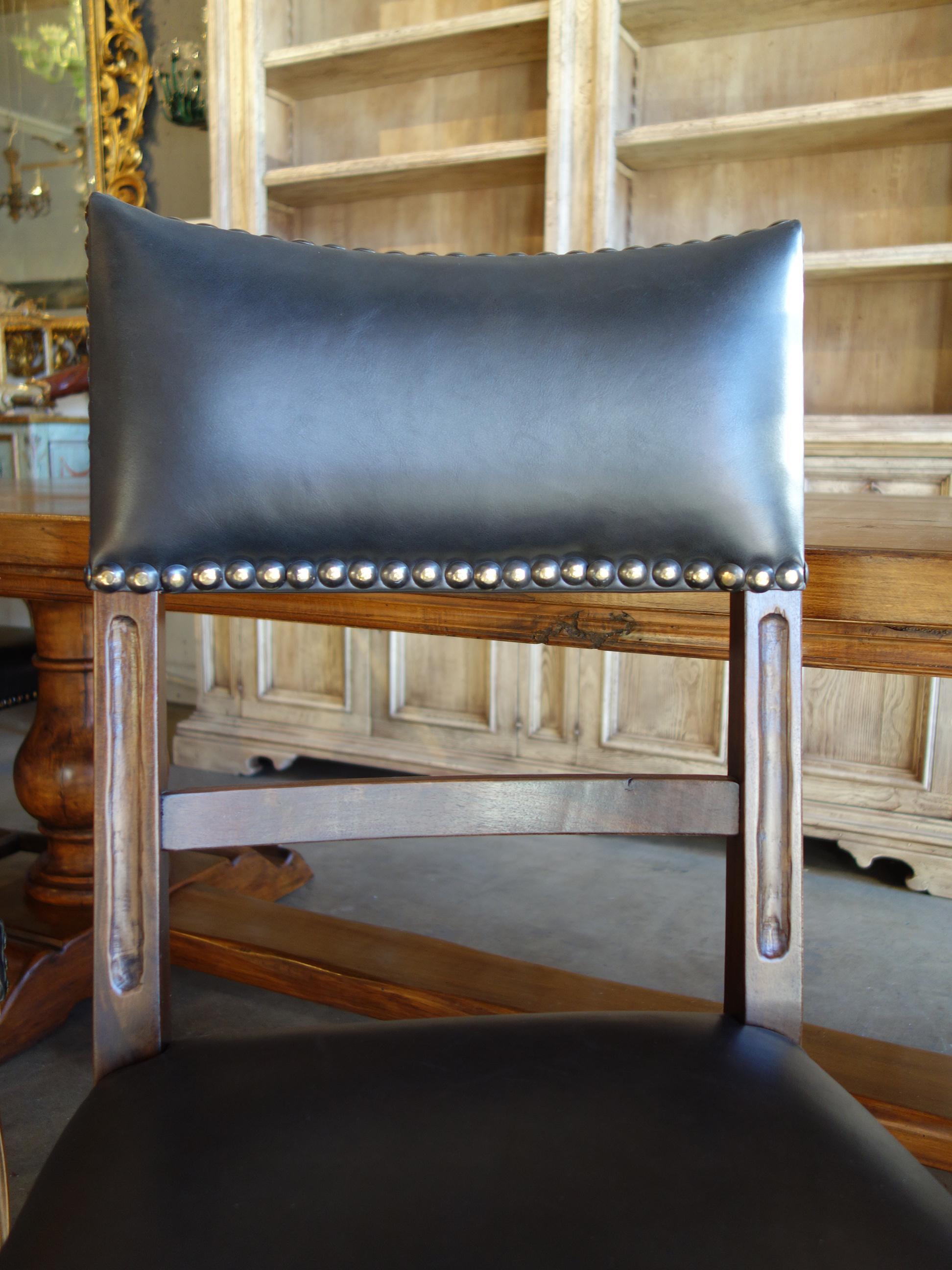 18th Century Style Italian BELLA Carved Solid Walnut Side Chair Leather to order For Sale 7