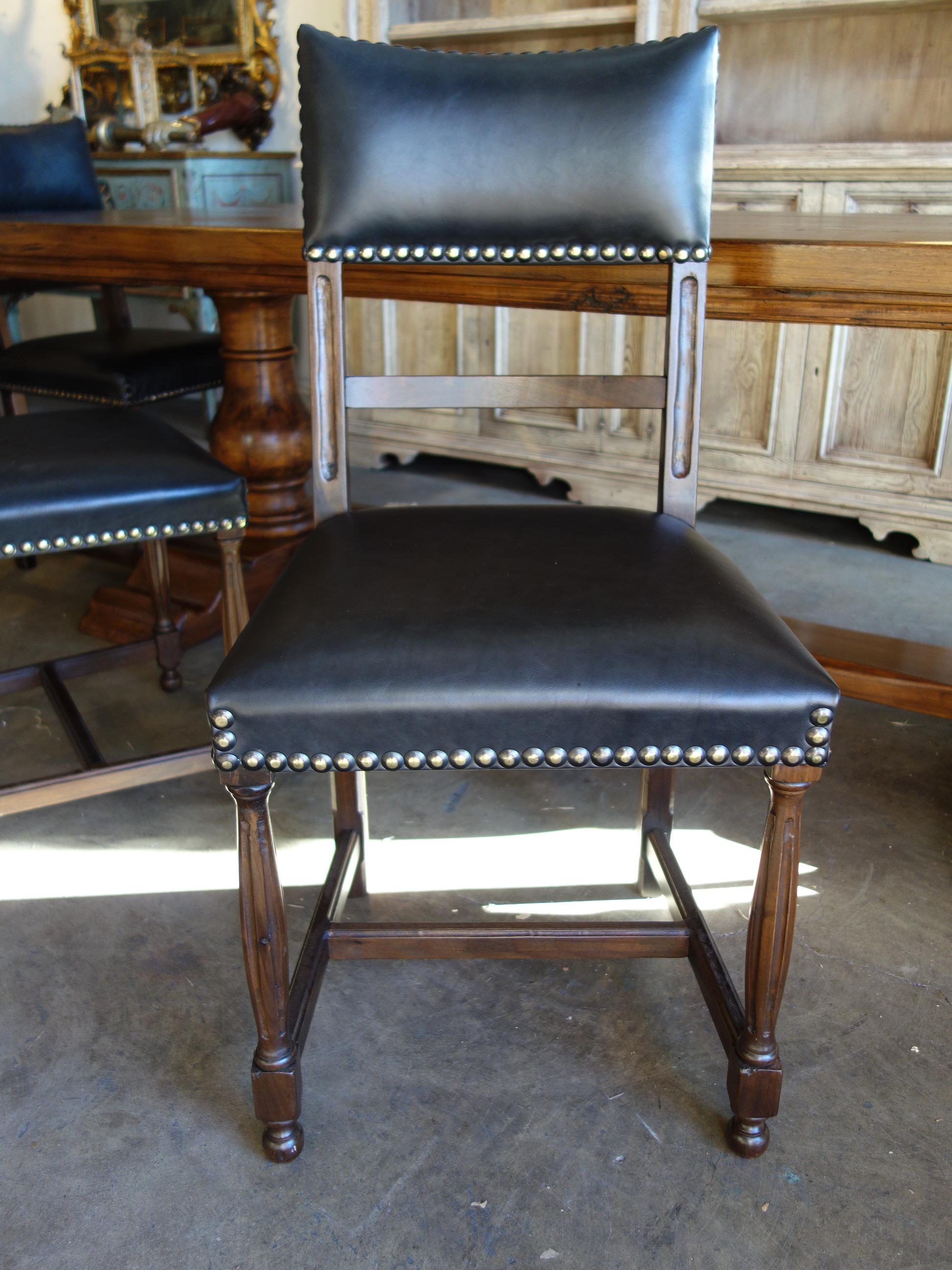 18th Century Style Italian BELLA Carved Solid Walnut Side Chair Leather to order For Sale 8
