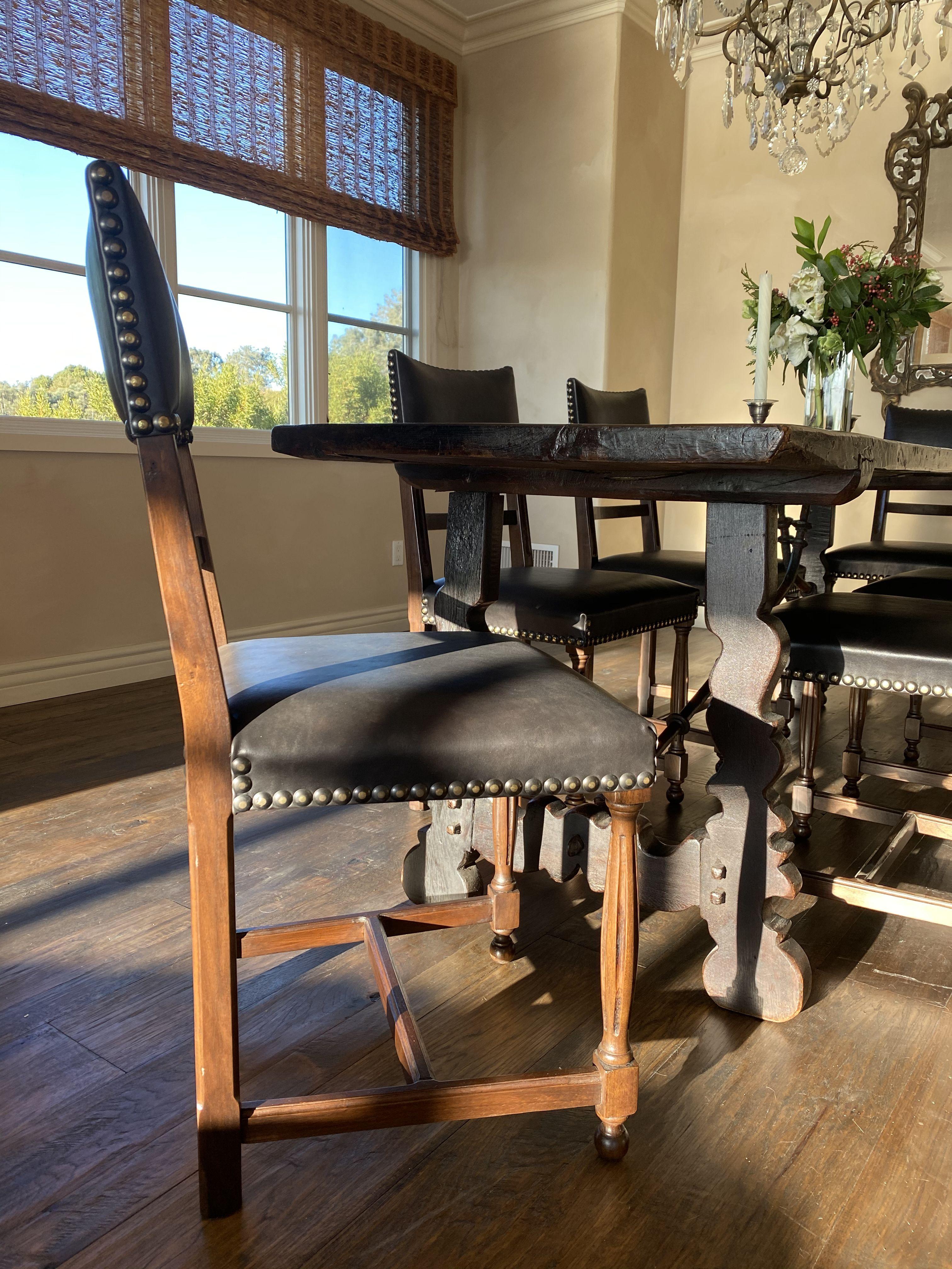 Hand-Crafted 18th Century Style Italian BELLA Carved Solid Walnut Side Chair Leather to order For Sale