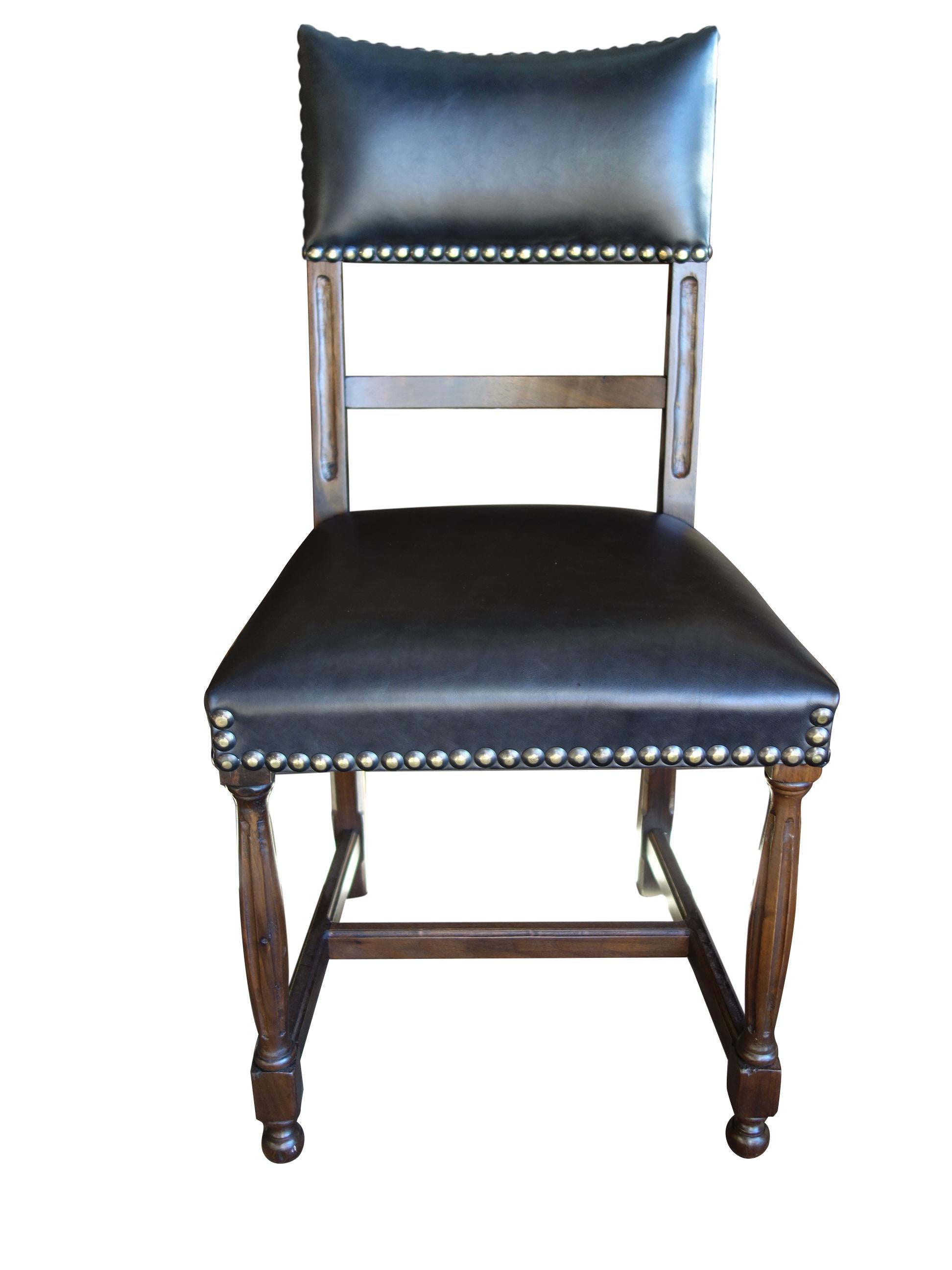 Contemporary 18th Century Style Italian BELLA Carved Solid Walnut Side Chair Leather to order For Sale