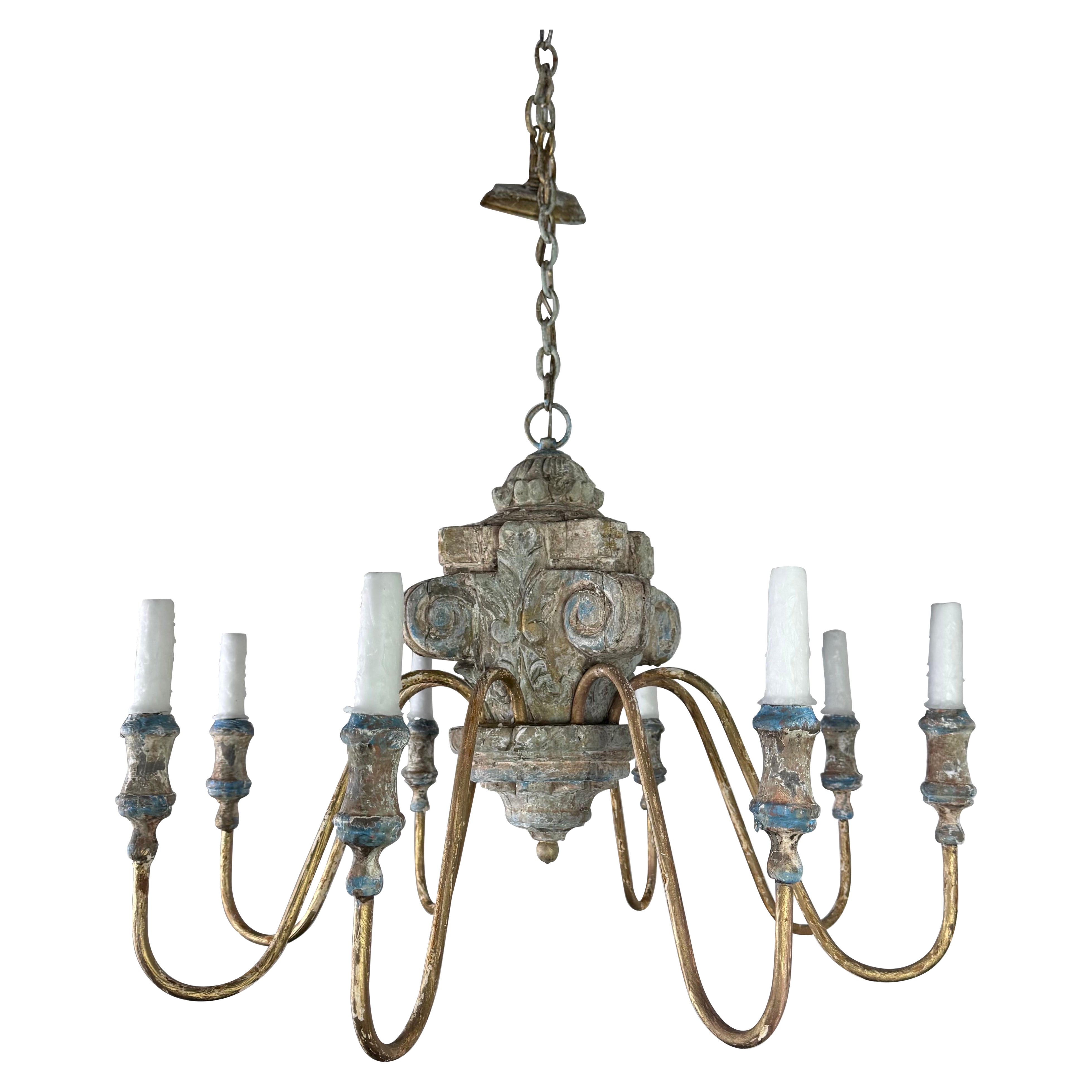 18th Century-Style Italian Carved Wood and Gilt Six-Light Chandelier