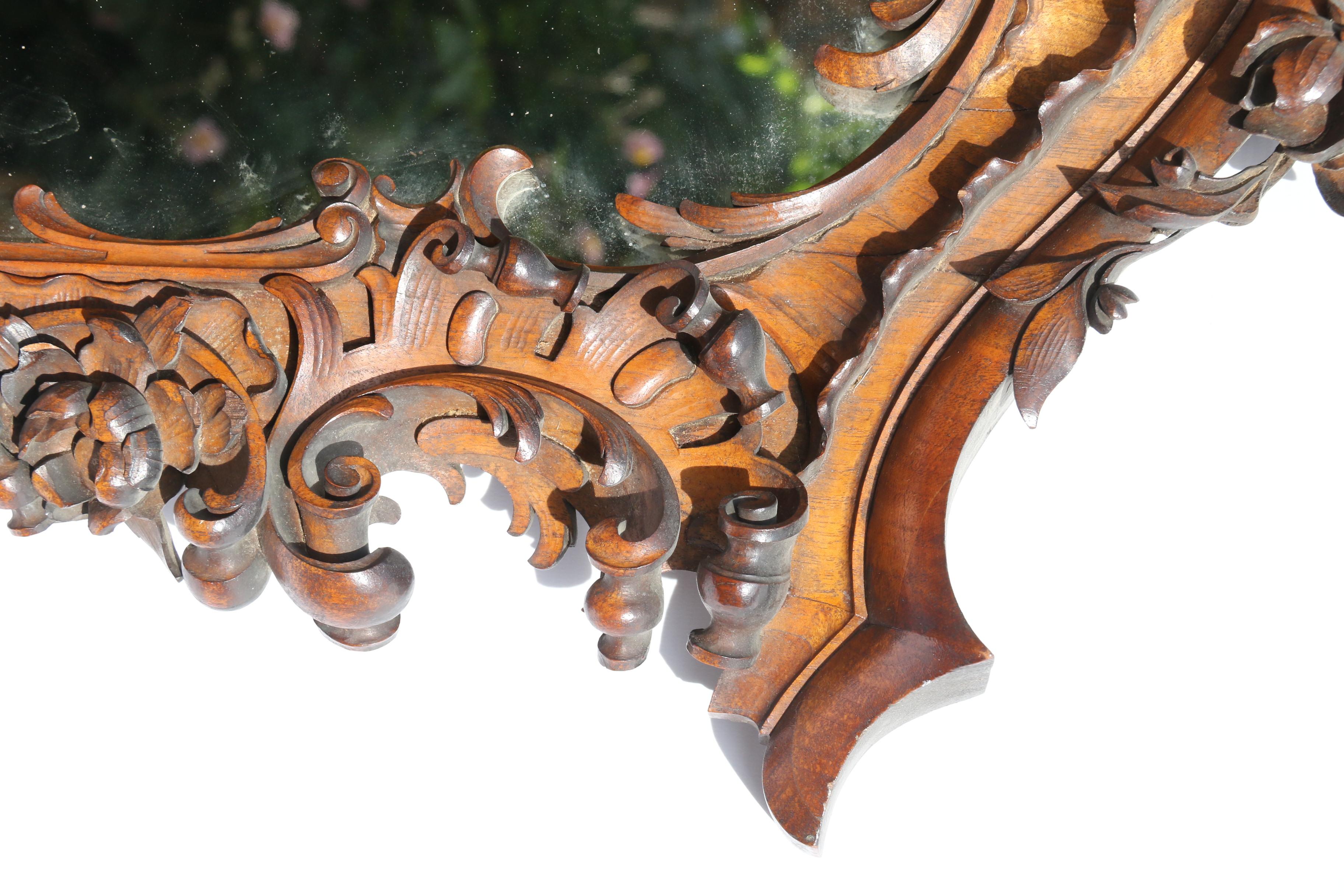 Carved 18th Century Style Italian Highly Decorative Walnut Mirror