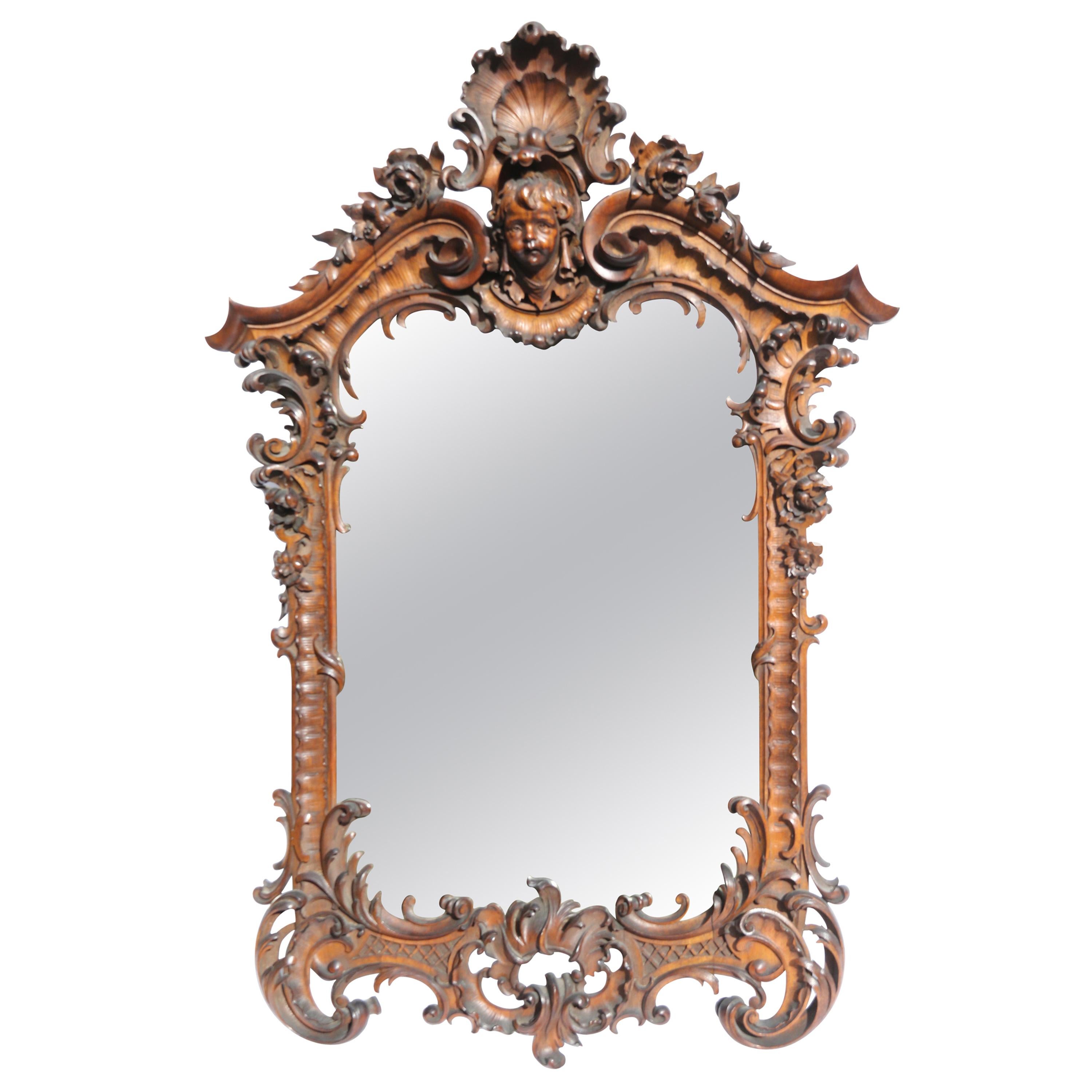 18th Century Style Italian Highly Decorative Walnut Mirror
