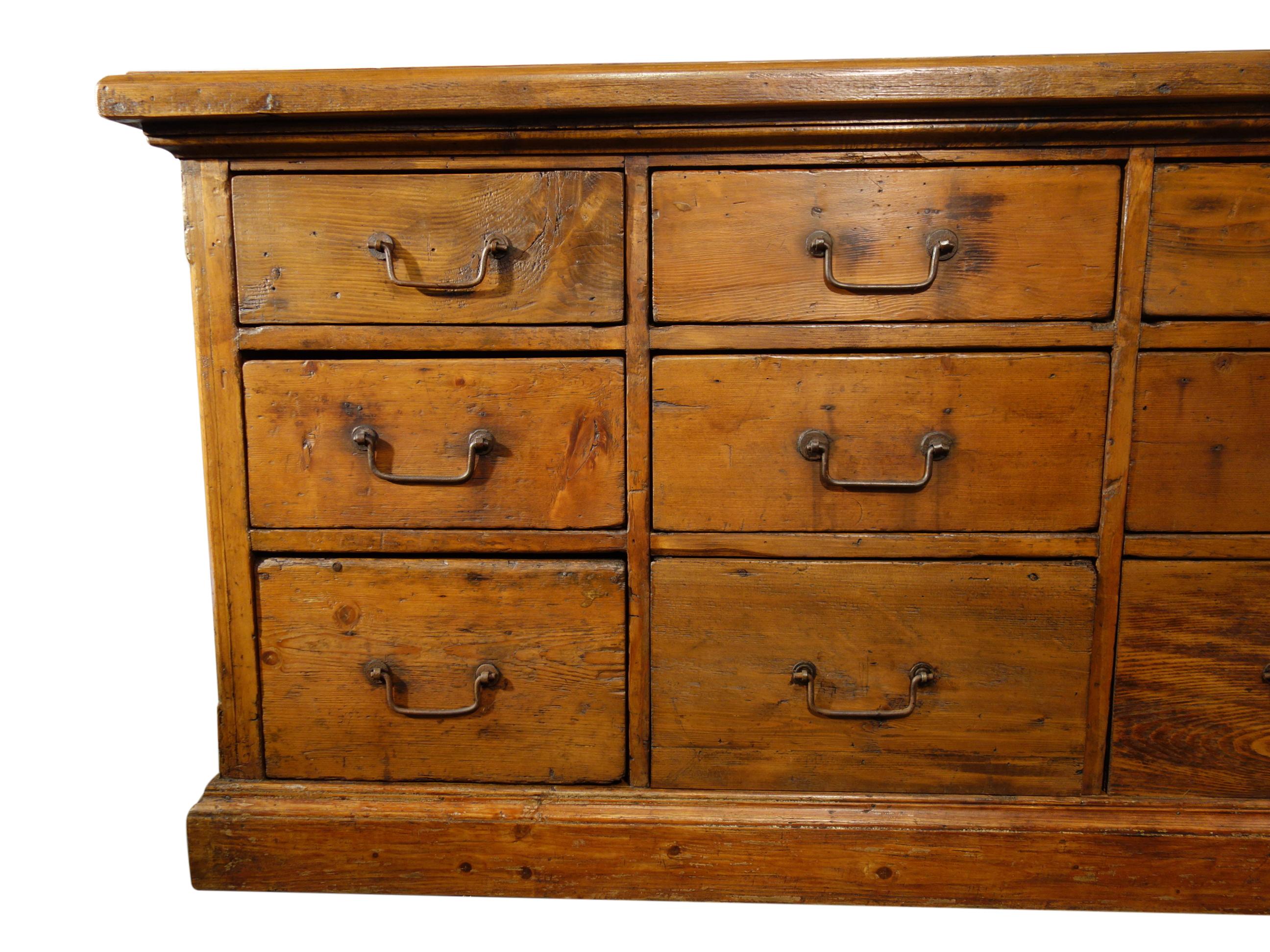 Hand-Crafted 18th C Style Italian Old Fir 12 Drawer Pharmacy Cabinet In Stock or custom quote