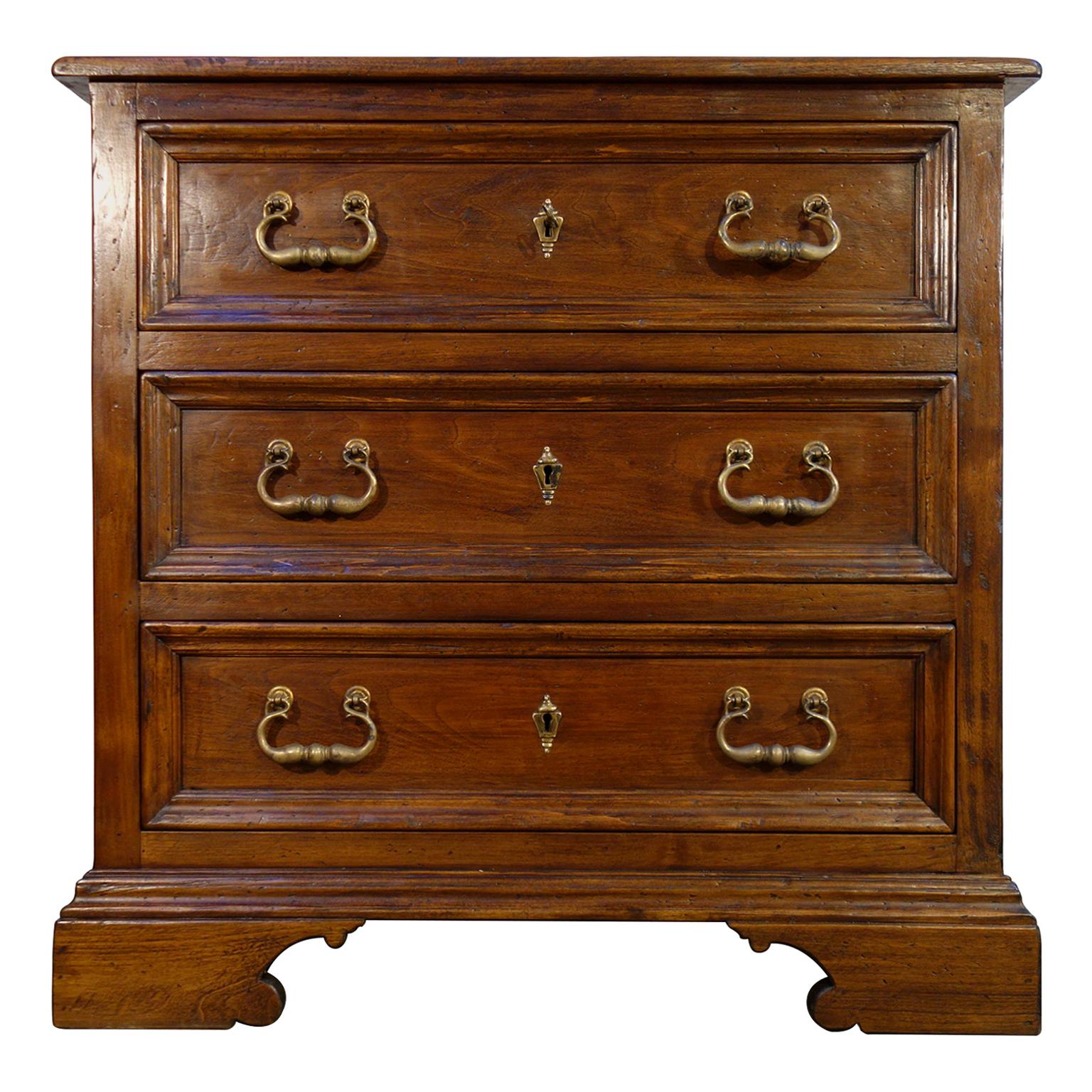 18th C Style Italian Old Walnut 3-Drawer Cassettone Dresser with finish options