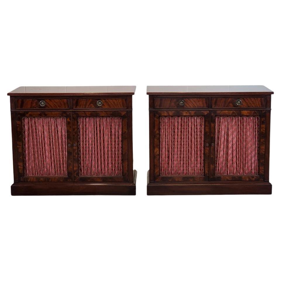18th Century Style Mahogany Servers, Matched Pair, Mahogany with Brass Grills