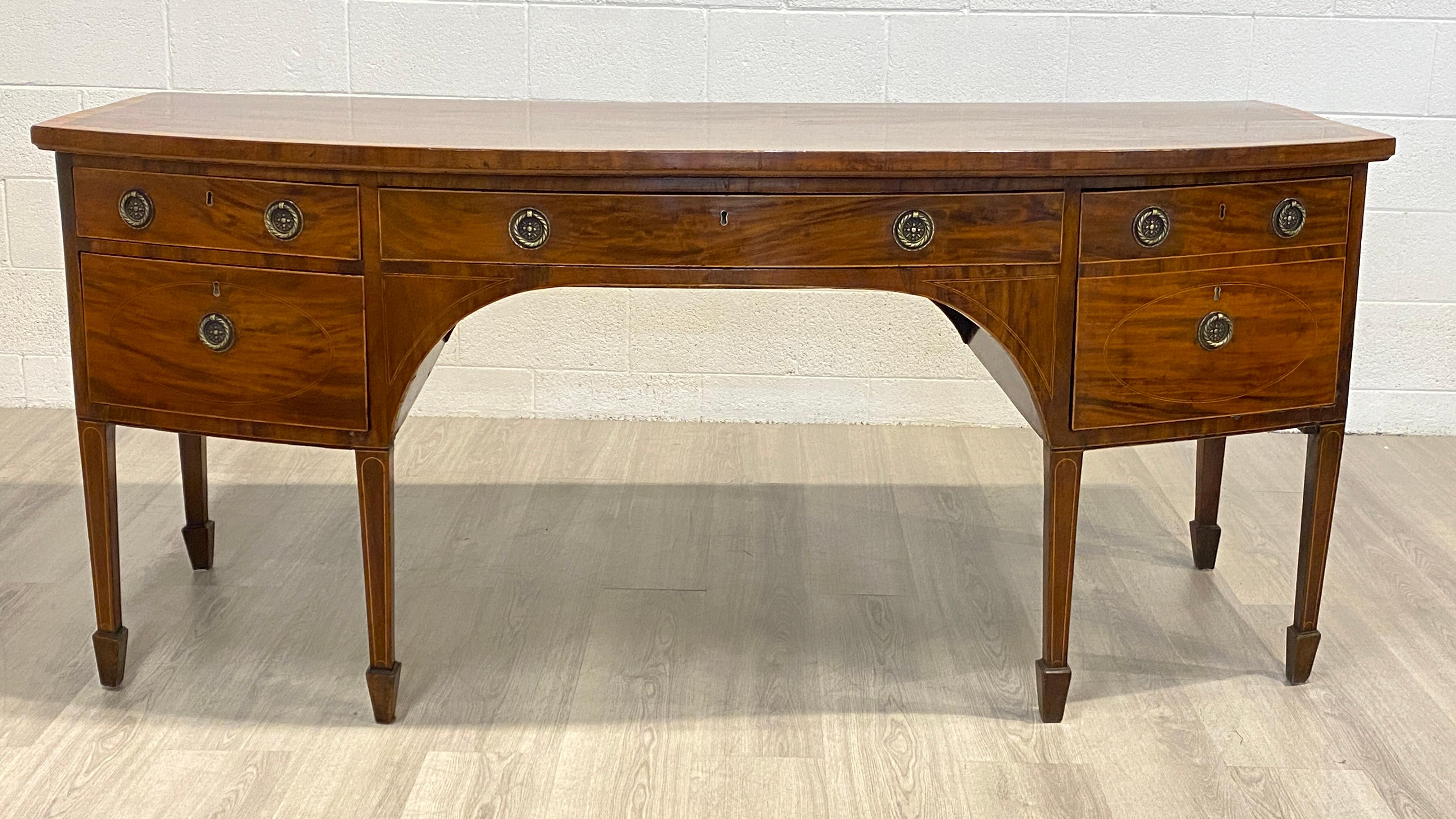 Inlay 18th Century Style Mahogany with Banded Top English Georgian Sideboard For Sale