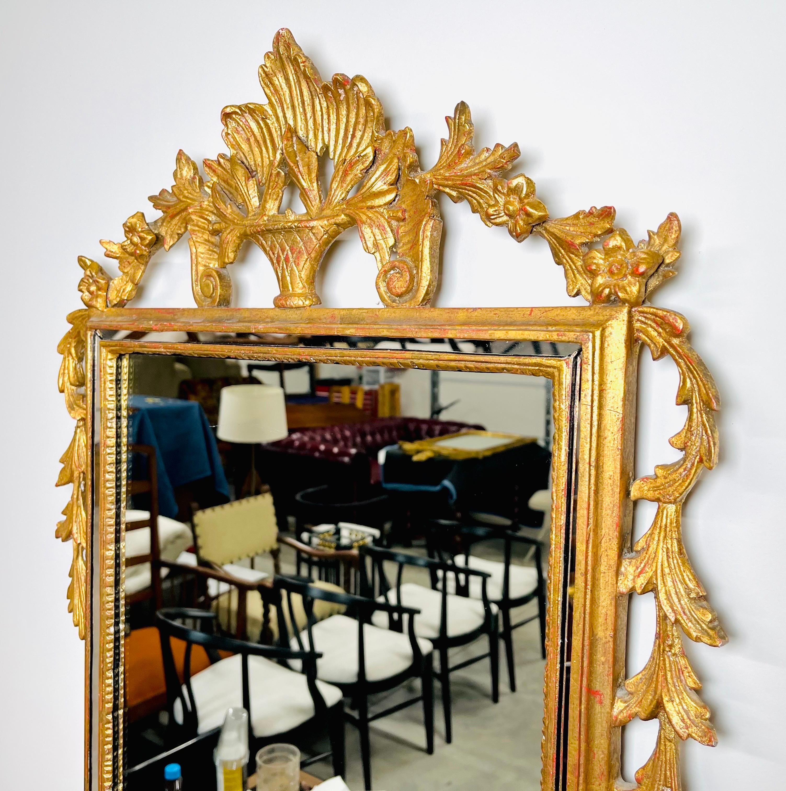 Hand-Carved 18th Century Style Regency Gold Gilt Wall Mirror Having Urn and Wreathed Pendant