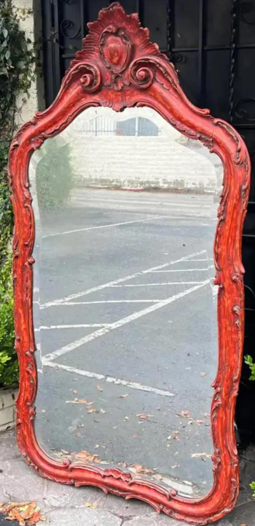 20th Century 18th Century Style Rococo Wall Mirror With Antiqued Beveled Glass For Sale