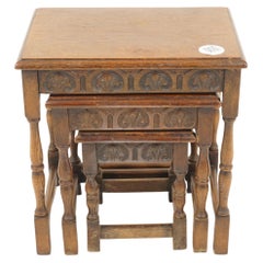 18th Century Style Set of 3 Oak Nesting Tables, Scotland 1930