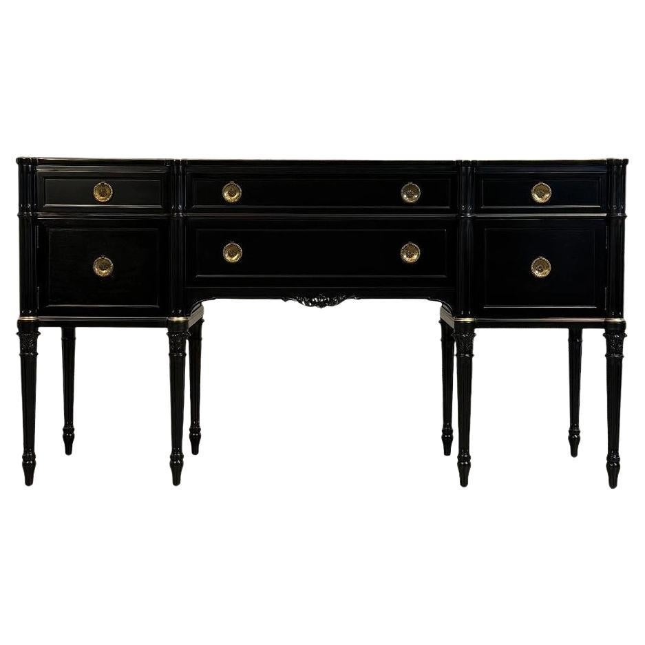 18th Century Style Sideboard Finished in Black Lacquer with Gold Accents
This is a quality made sideboard in the traditional style by Berkey & Gay a well know manufacturer of quality furniture from the 1800's to the mid 1900's. We have recently