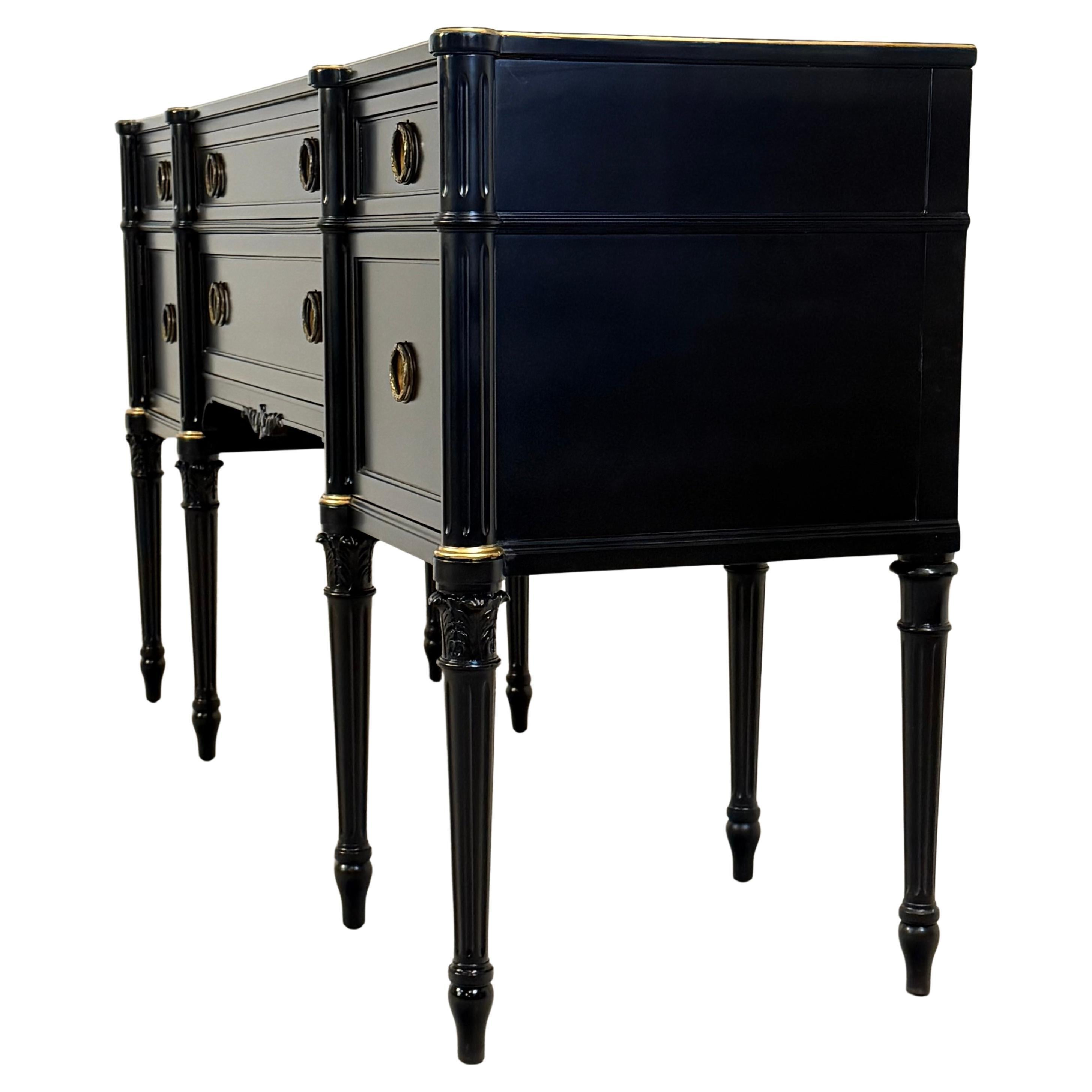 Sheraton 18th Century Style Sideboard Finished in Black Lacquer with Gold Accents For Sale