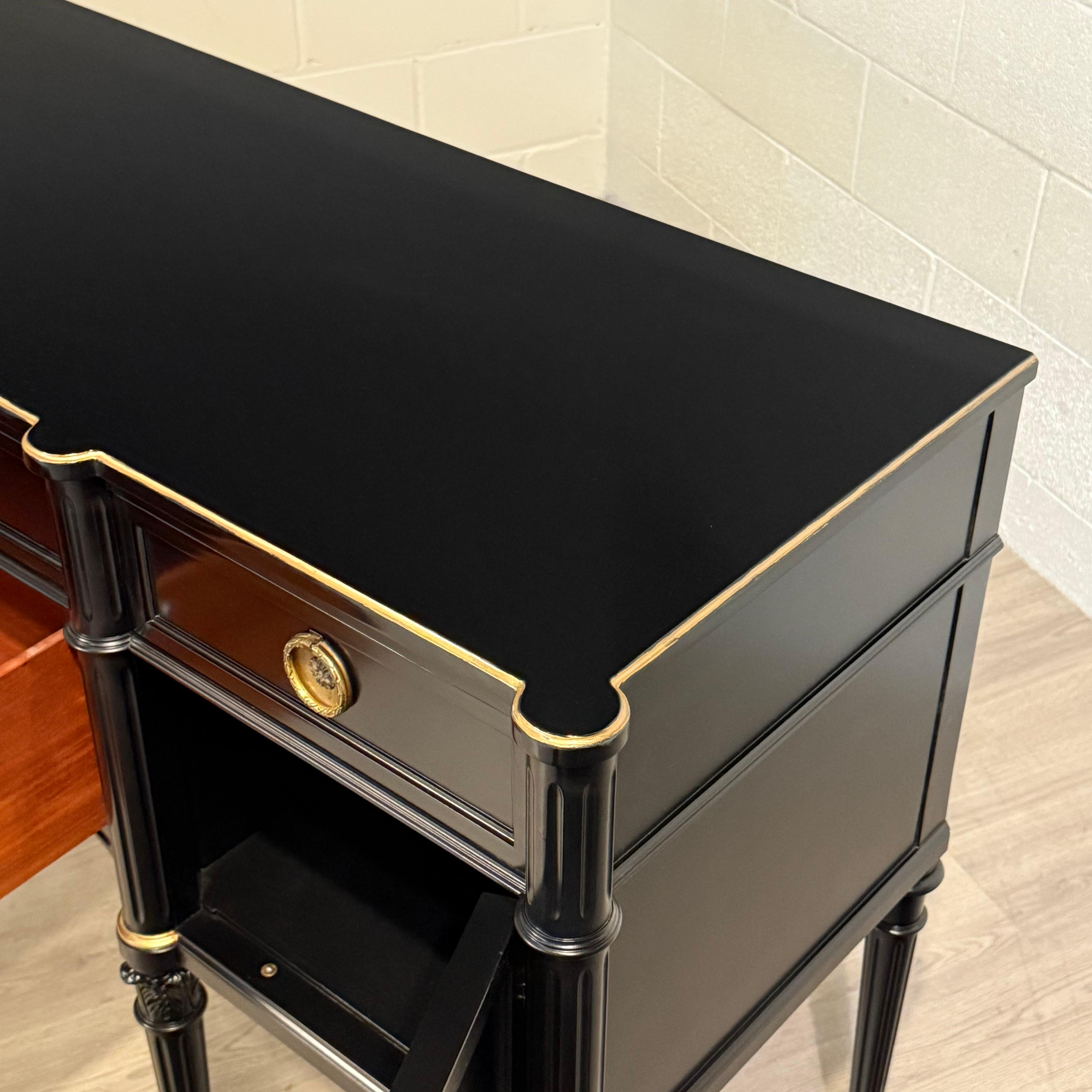 20th Century 18th Century Style Sideboard Finished in Black Lacquer with Gold Accents For Sale