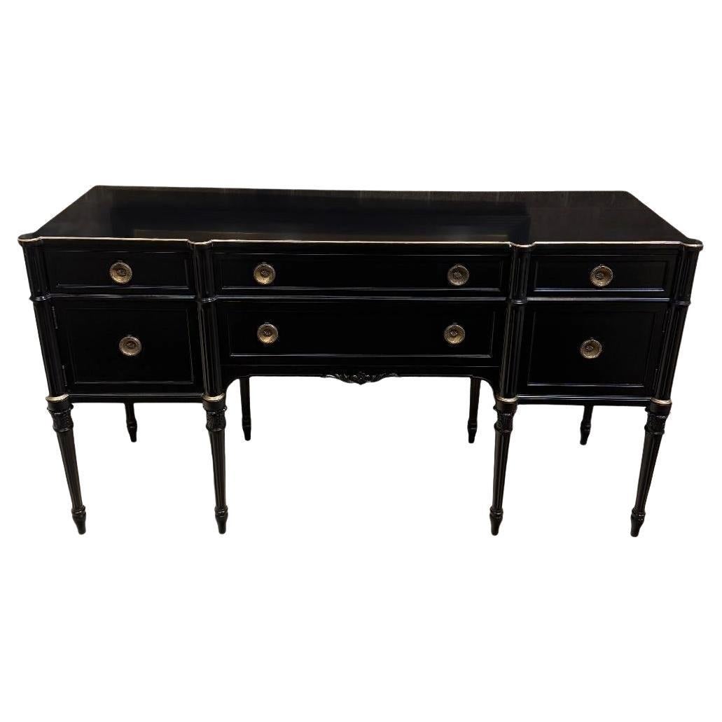 18th Century Style Sideboard Finished in Black Lacquer with Gold Accents For Sale