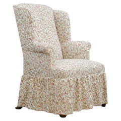 18th Century Style Wingback Armchair in Printed Cotton