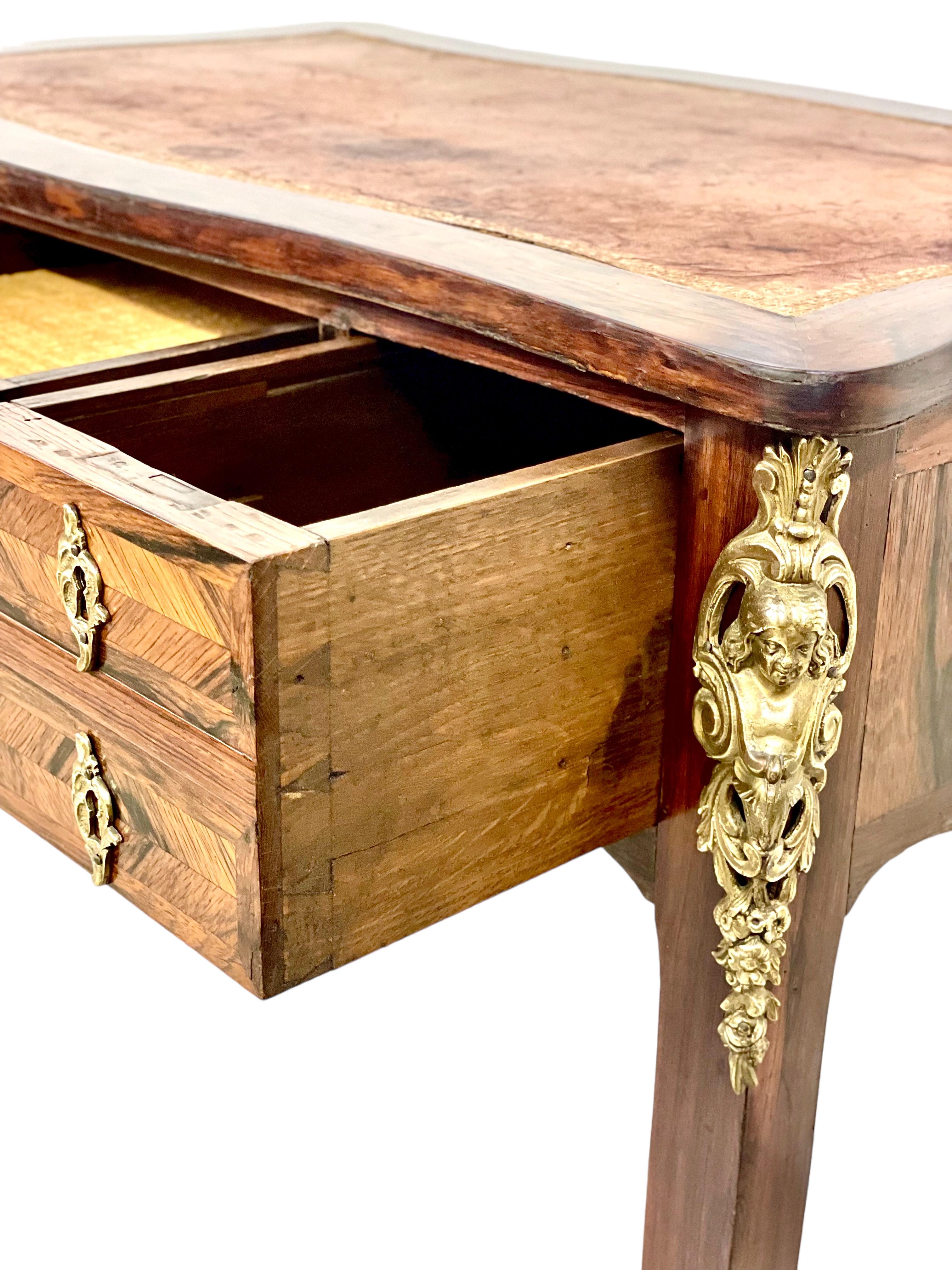 1750s Gilt Bronze Mounted Writing Lady Desk, by Adrien DELORME For Sale 8